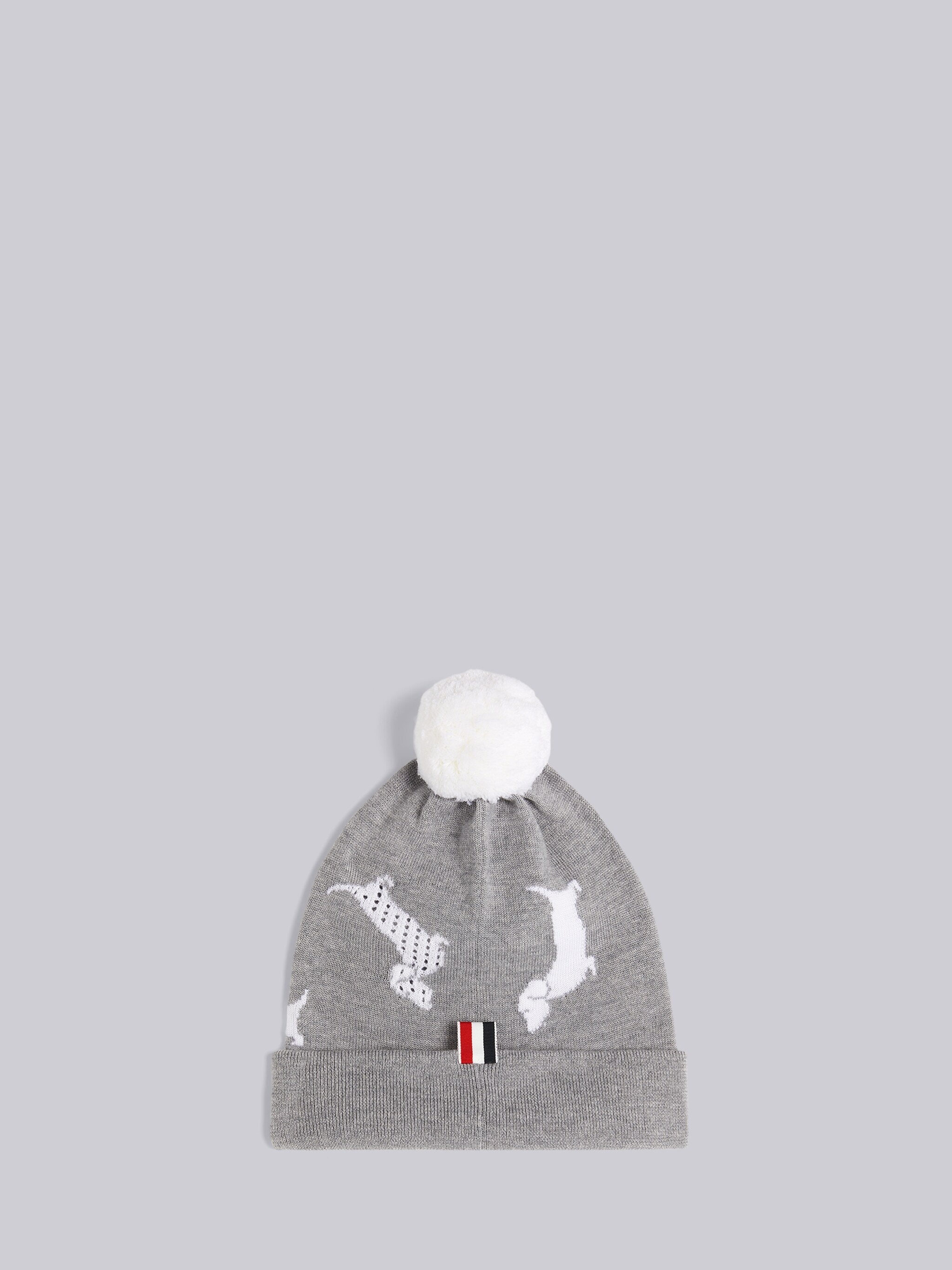 Light Grey Extrafine Merino Wool Hector Icon Half Drop Intarsia Pom Pom Hat - 2