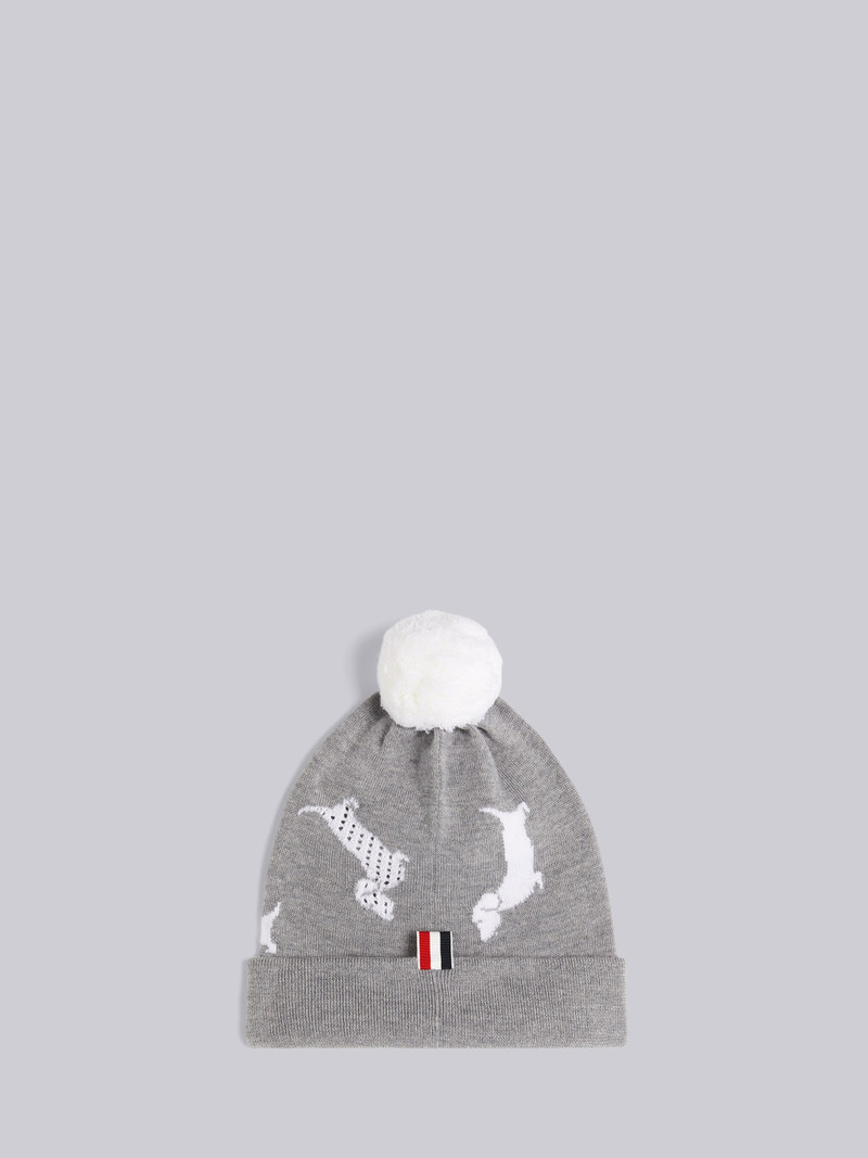 Thom Browne Light Grey Extrafine Merino Wool Hector Icon Half Drop Intarsia Pom Pom Hat outlook