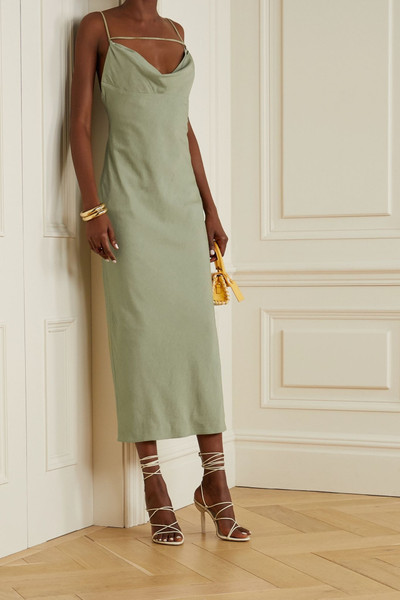 JACQUEMUS Adour draped hammered-twill midi dress outlook