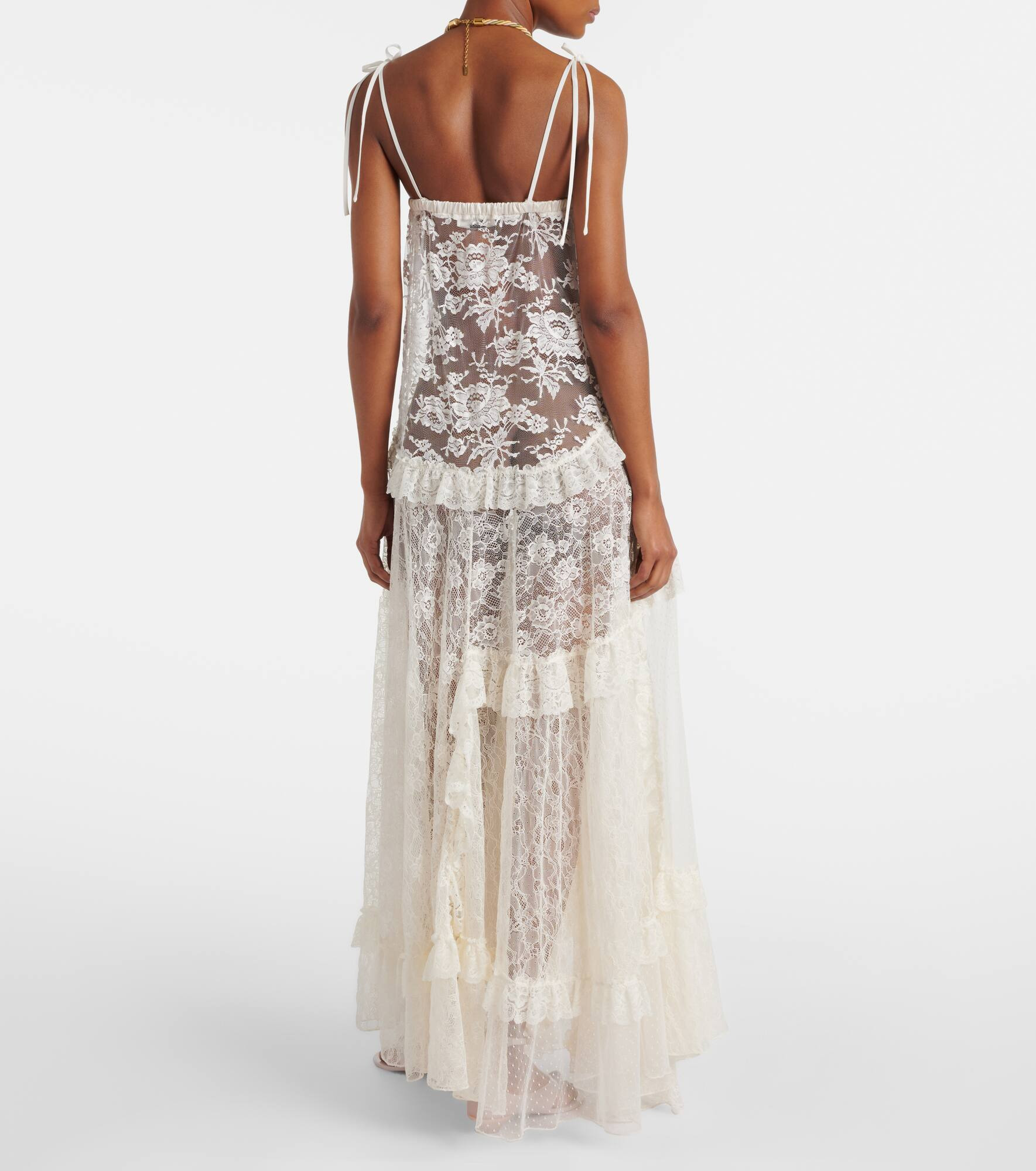 Ruffled sheer lace maxi dress - 3
