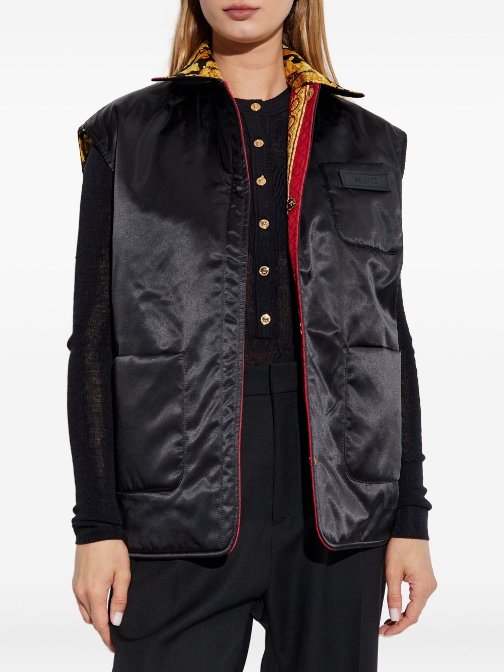 baroque-print quilted vest - 6