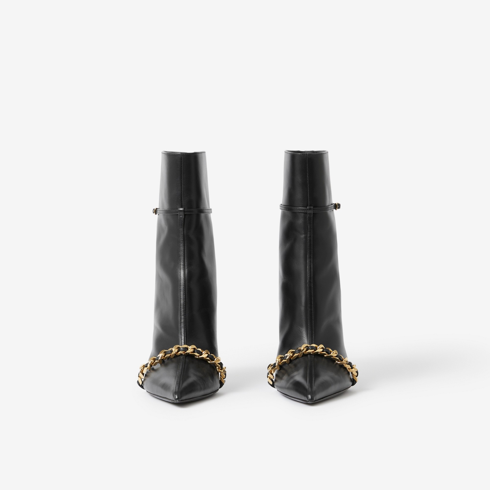 Chain Trim Leather Point-toe Boots - 2
