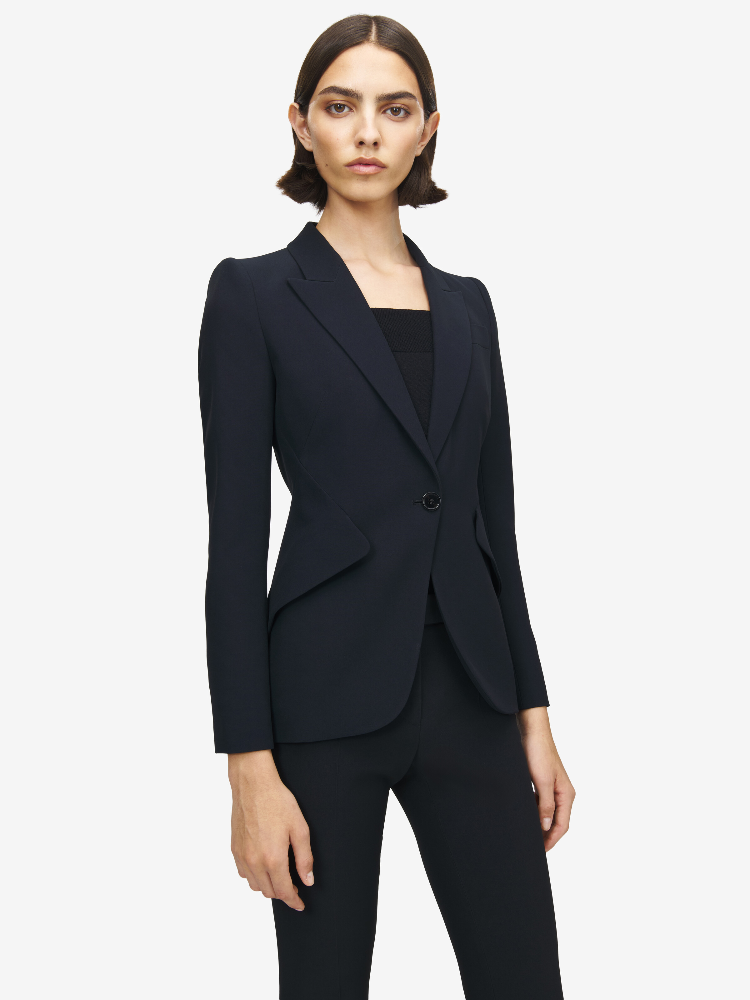 Women's Peak Shoulder Leaf Crepe Jacket in Black - 2
