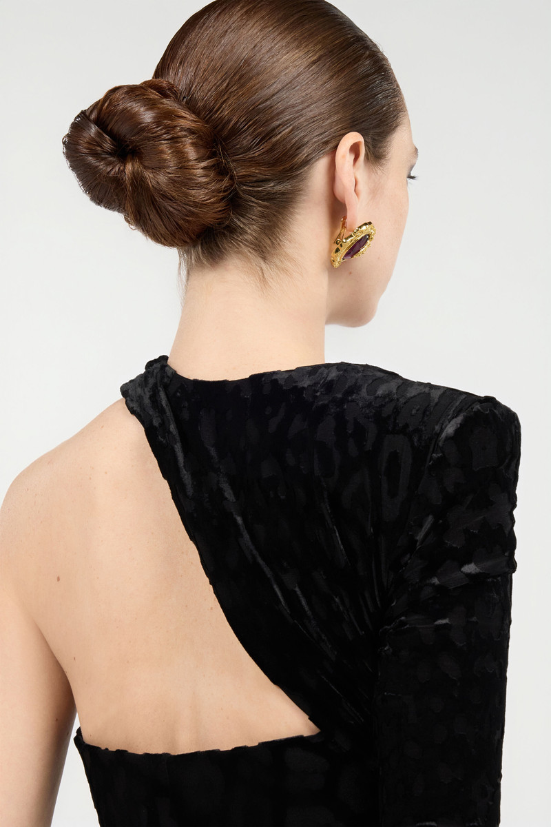 Asymmetrical Black Dress With Jaguar Skin Pattern 7