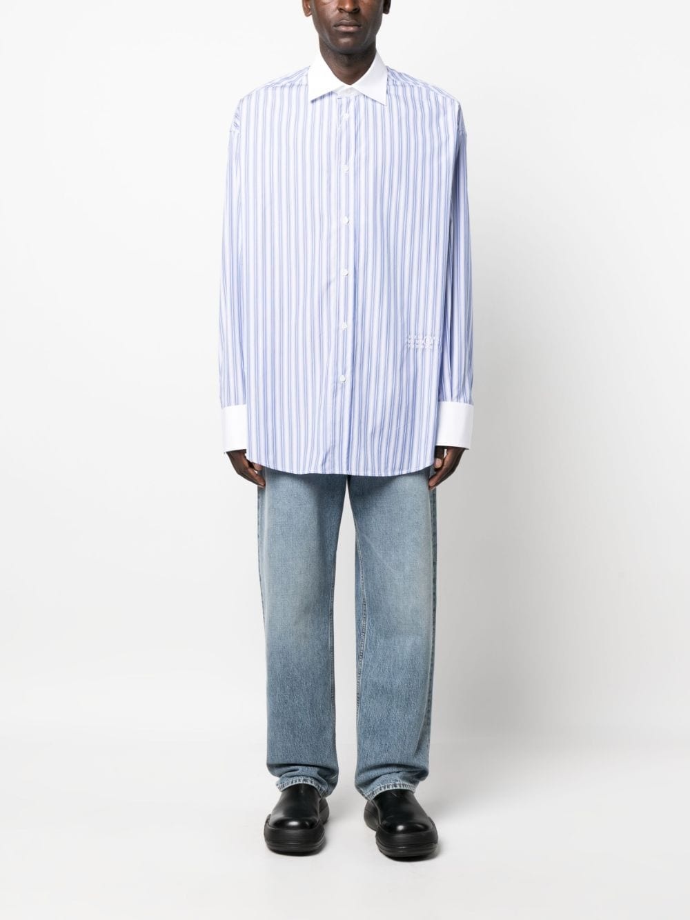 logo-embroidered striped cotton shirt - 2