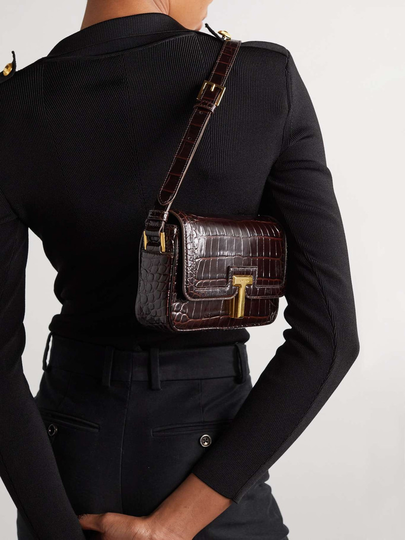 TOM FORD Glossed croc-effect leather shoulder bag outlook