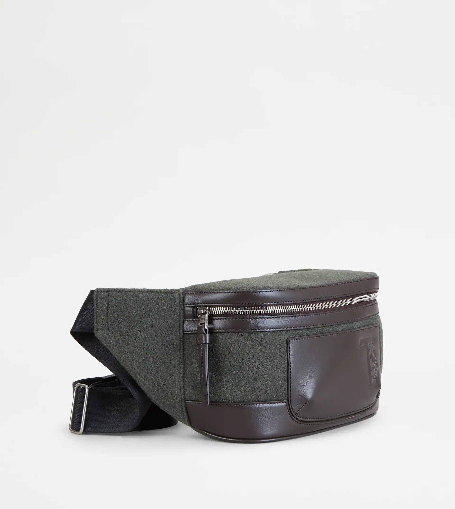 WAIST BAG IN LEATHER AND FELT SMALL - GREEN, BROWN - 2