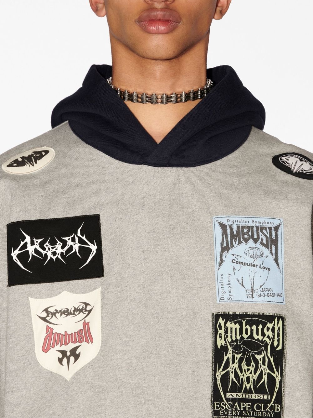 logo-patchwork cotton hoodie - 6
