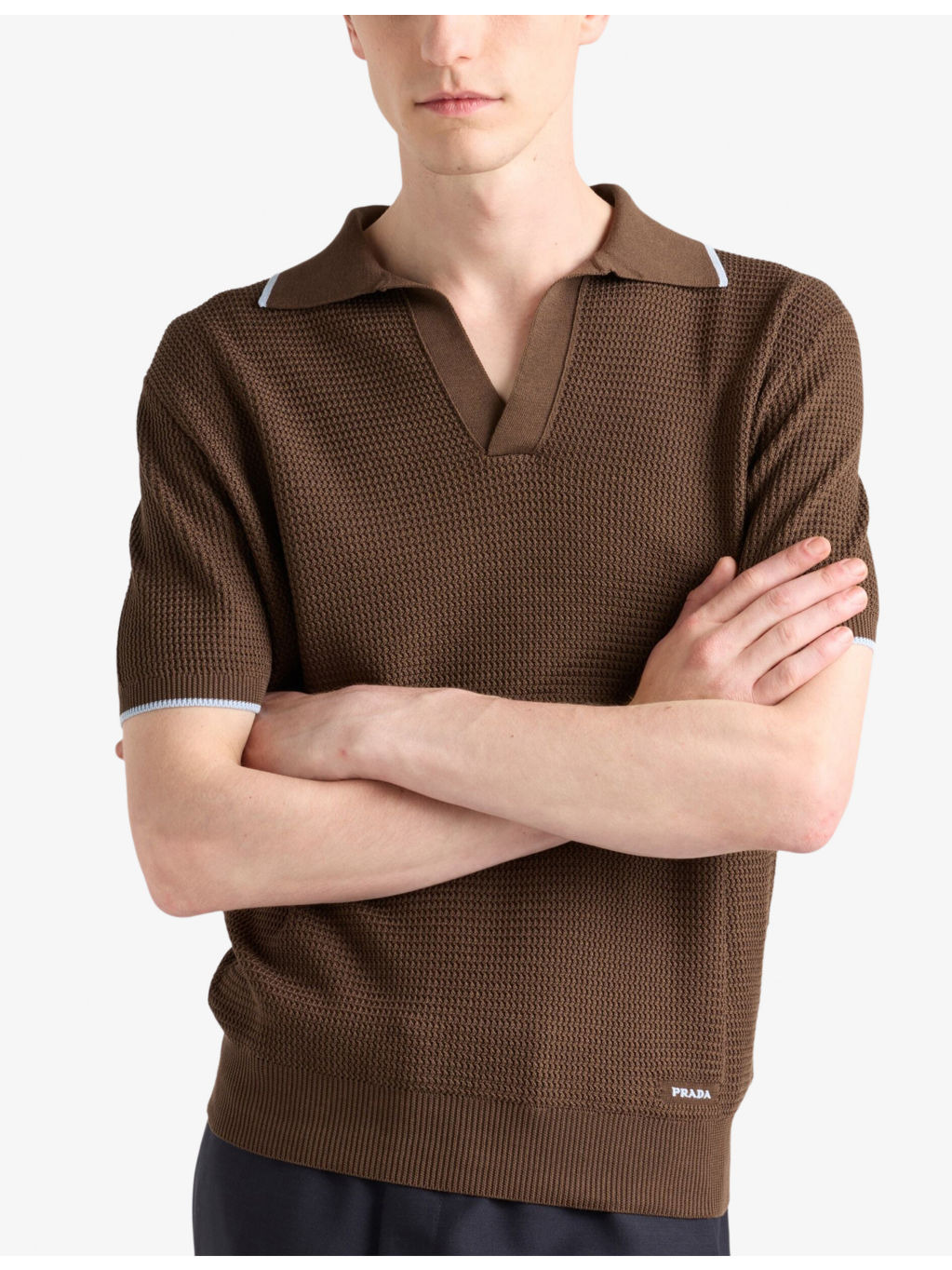 Logo-Embroidered Crochet Silk and Cotton Polo Shirt - 3