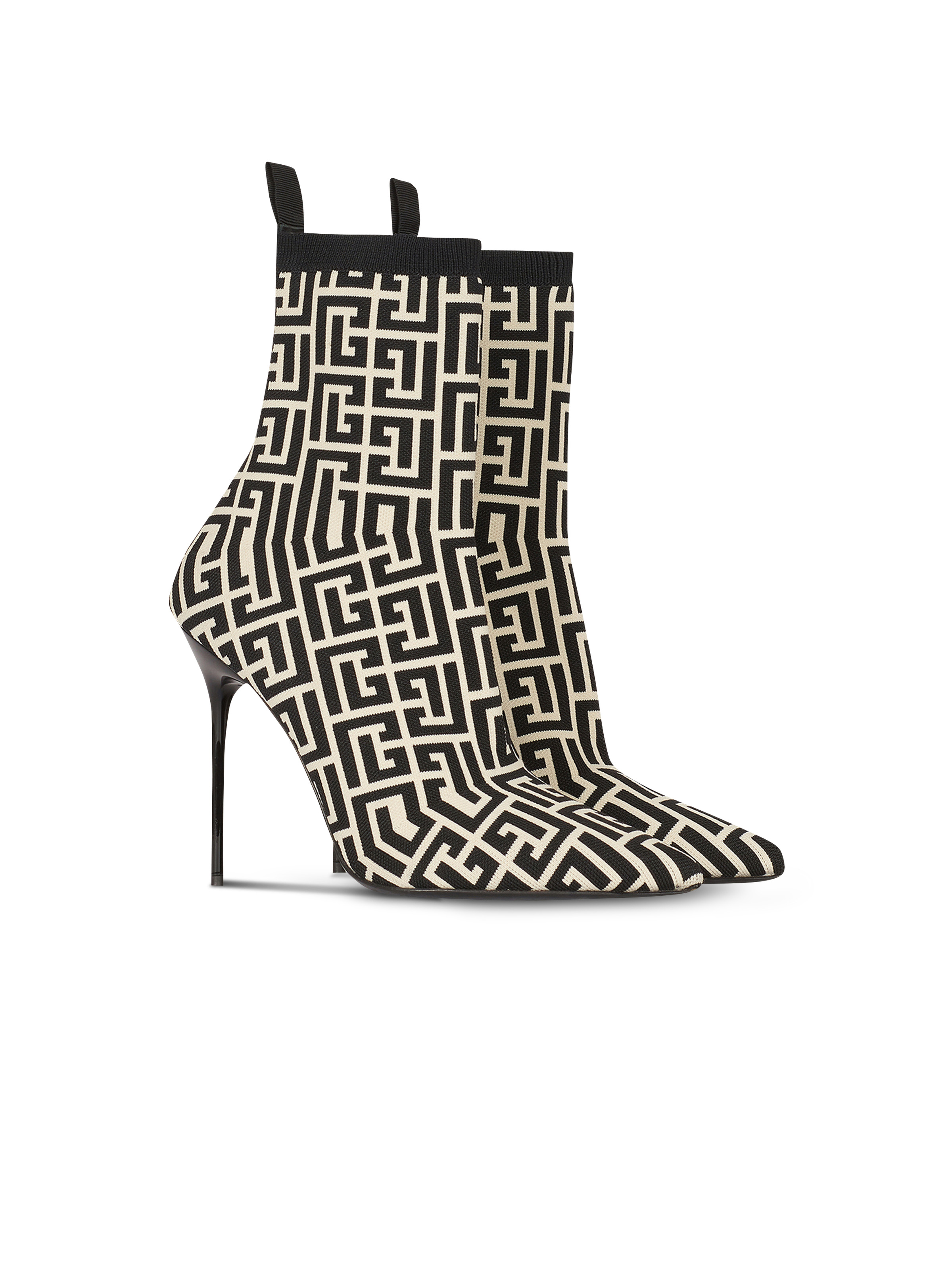 Bicolor stretch knit Skye ankle boots with Balmain monogram - 2