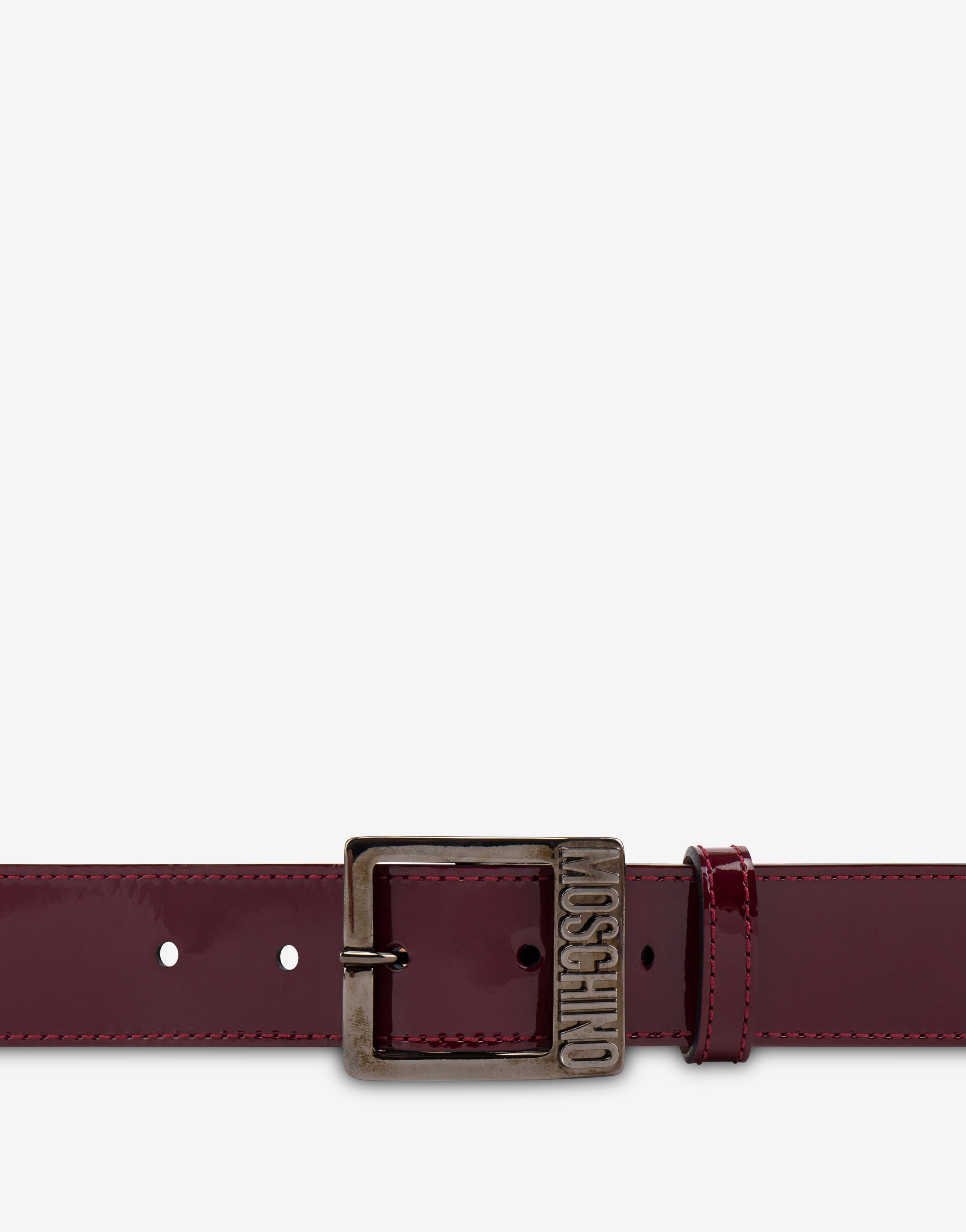 METAL LOGO BUCKLE PATENT LEATHER BELT - 2