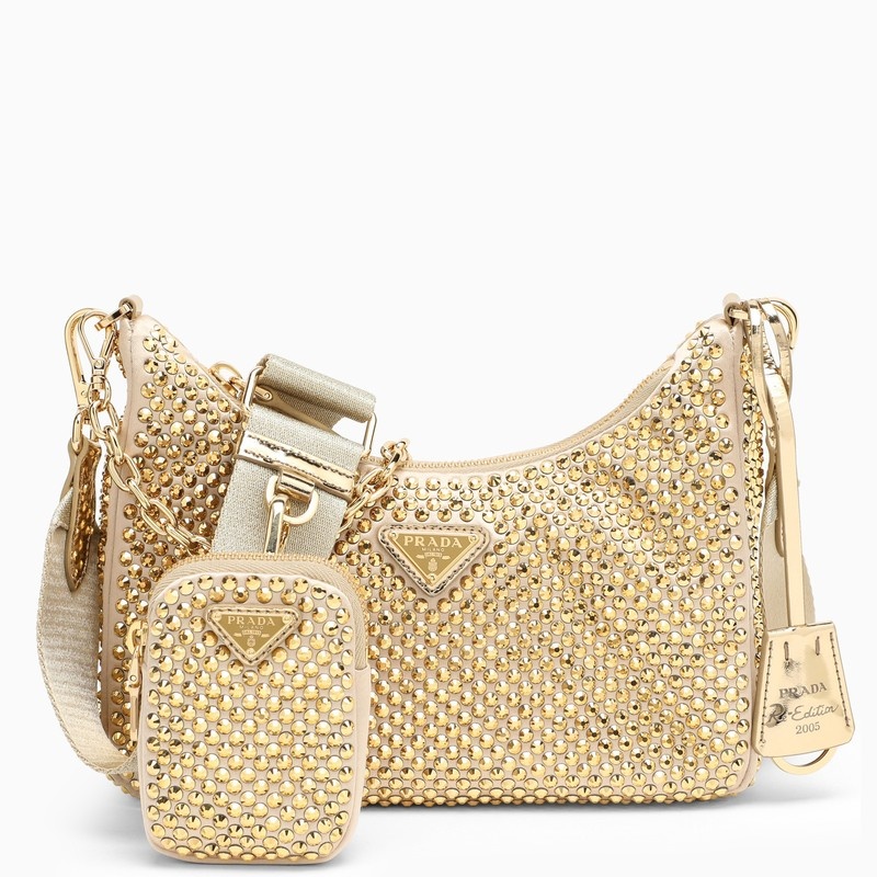 Prada - Platinum Gold Satin Crystal Mini Shoulder Bag