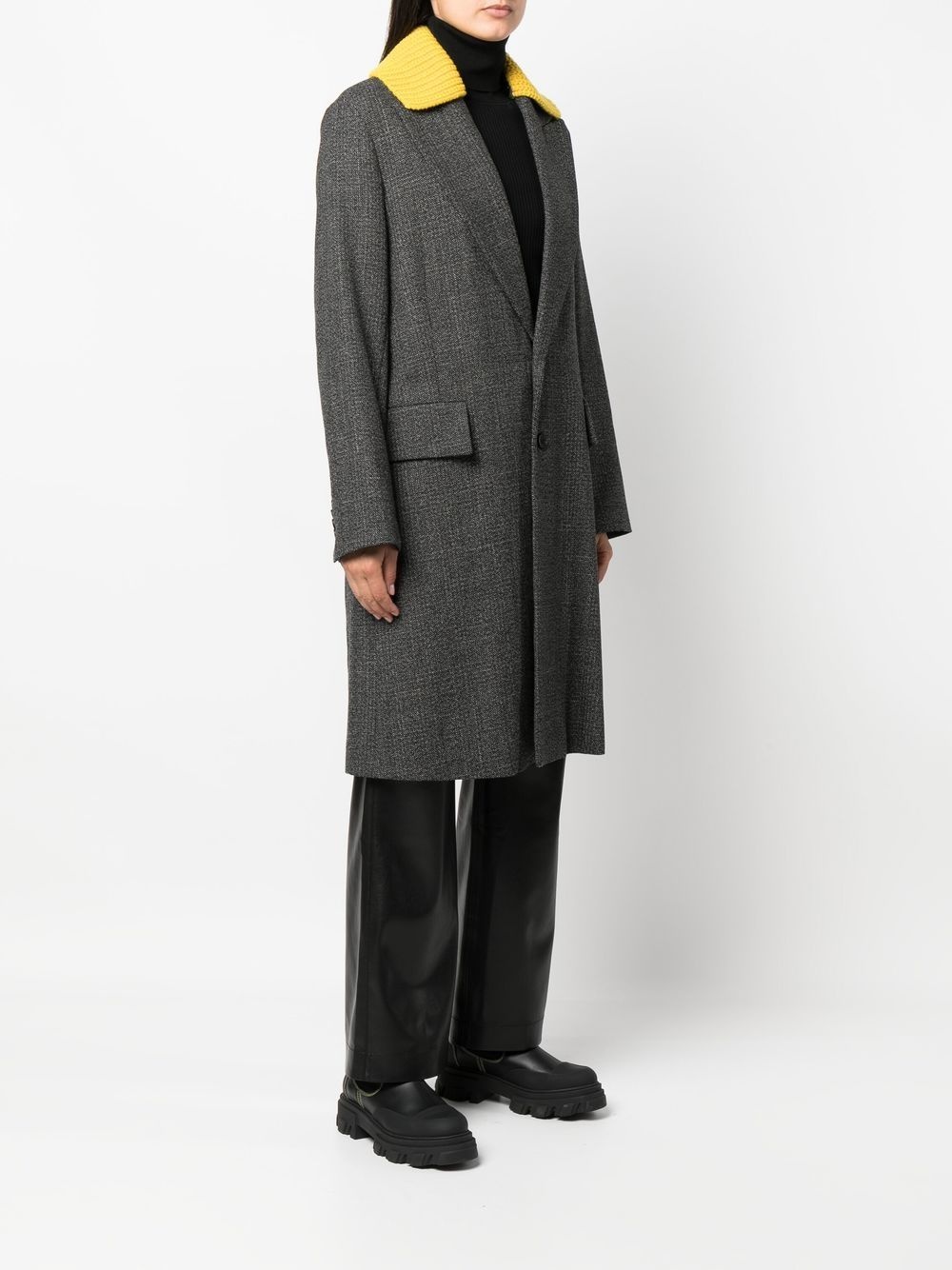 rib-knit collar single-breasted coat - 3