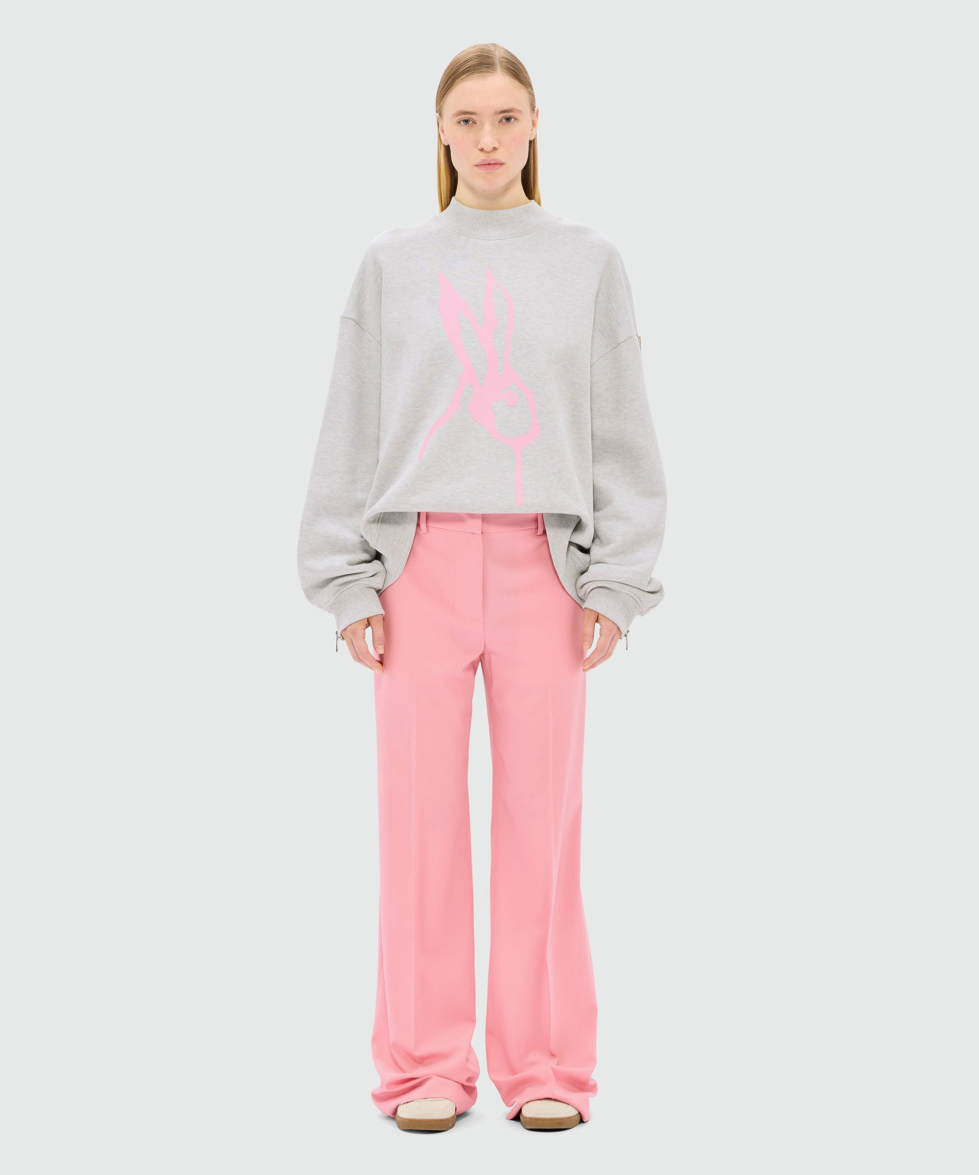 Pink flared trousers in cool wool - 2