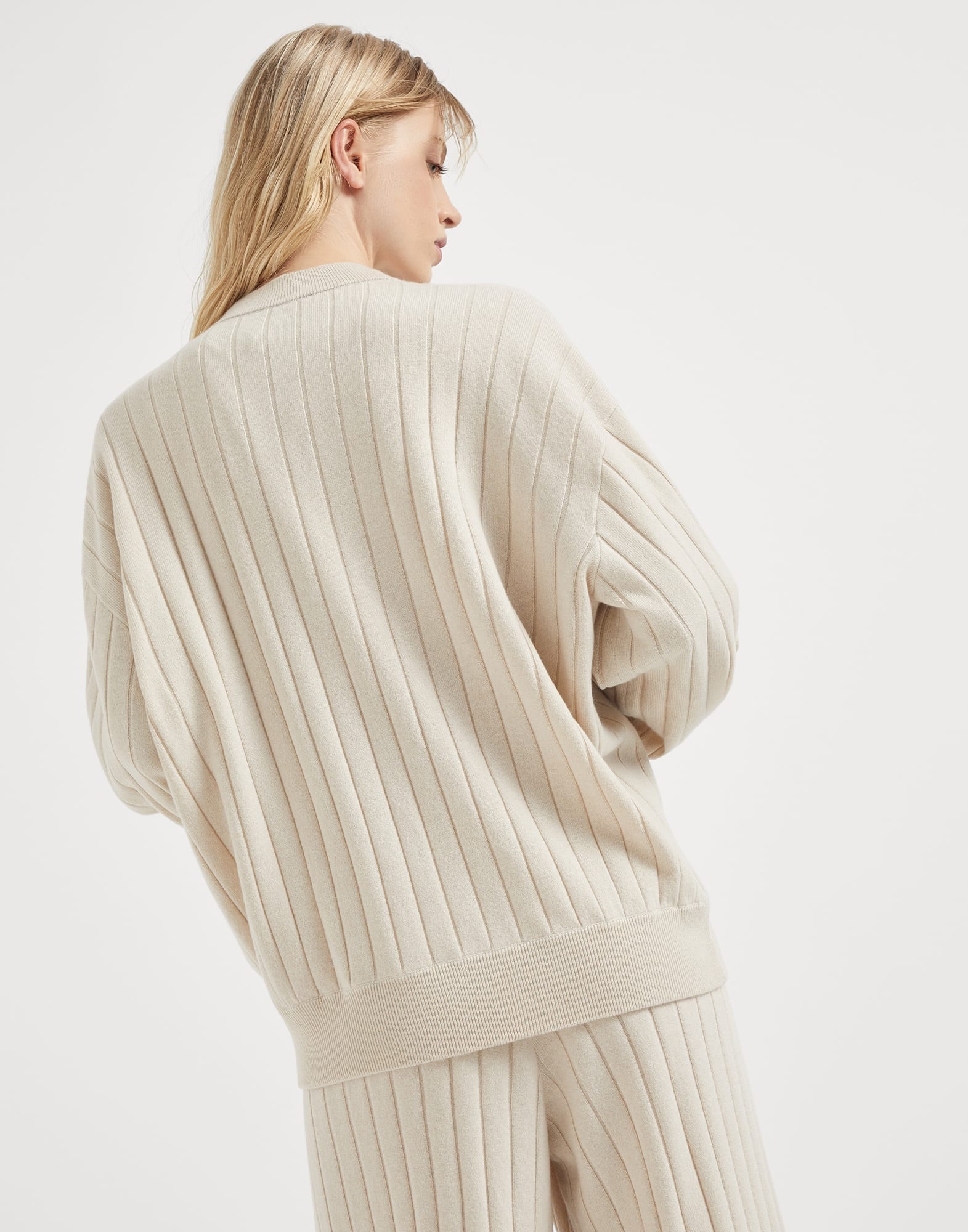 Cashmere flat rib sweater with monili - 2