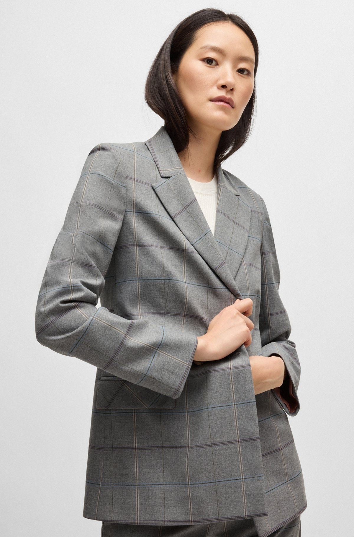 DOUBLE-BREASTED JACKET IN CHECKED STRETCH FABRIC - 6
