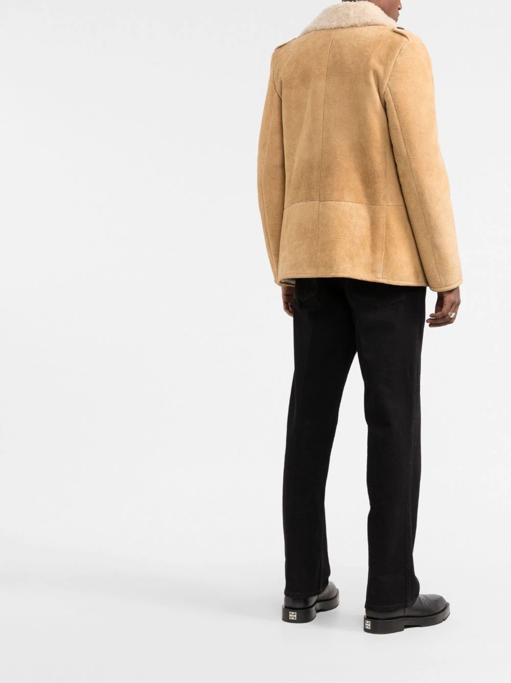 double-breasted shearling pea coat - 4