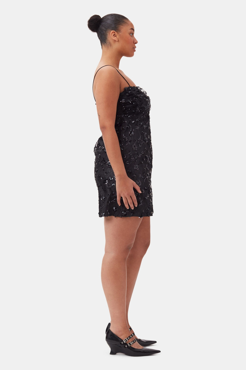 BLACK SEQUINS LACE MINI DRESS 8