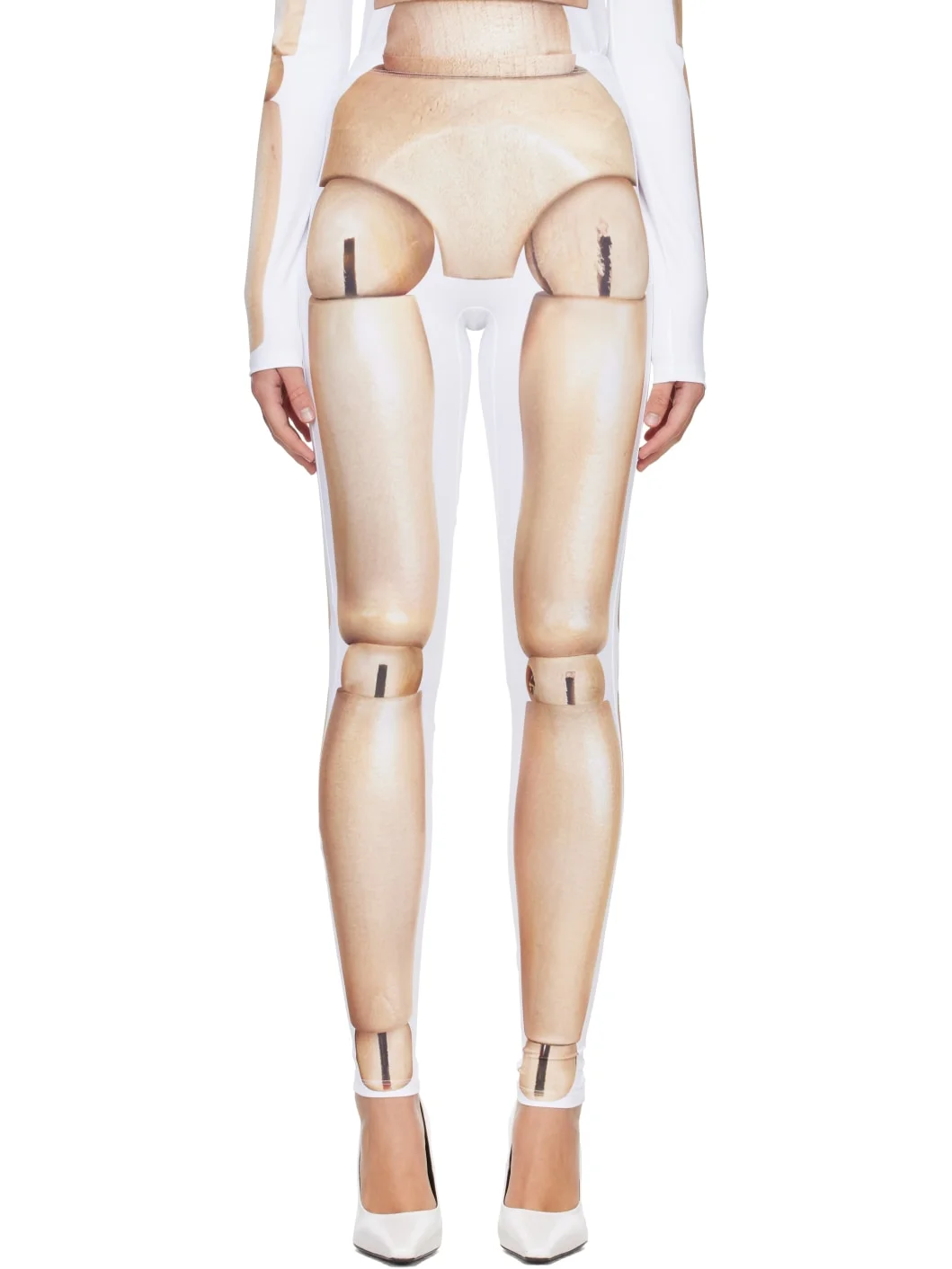 White & Beige 'The Wooden Body' Leggings - 1