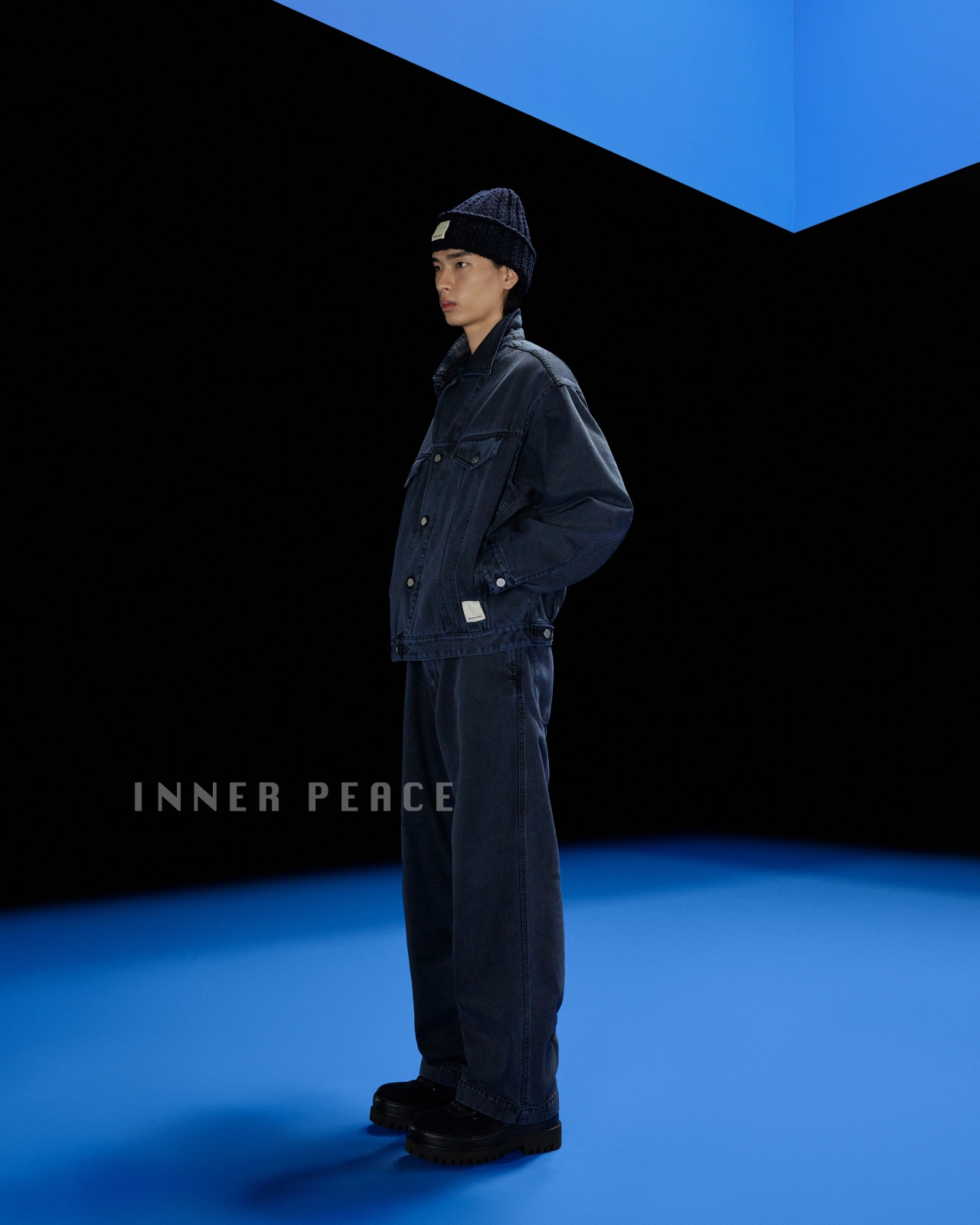 ASV BLACK BLUE CAPSULE COLLECTION MARBLE-EFFECT DENIM JEANS WITH PRINT - 6