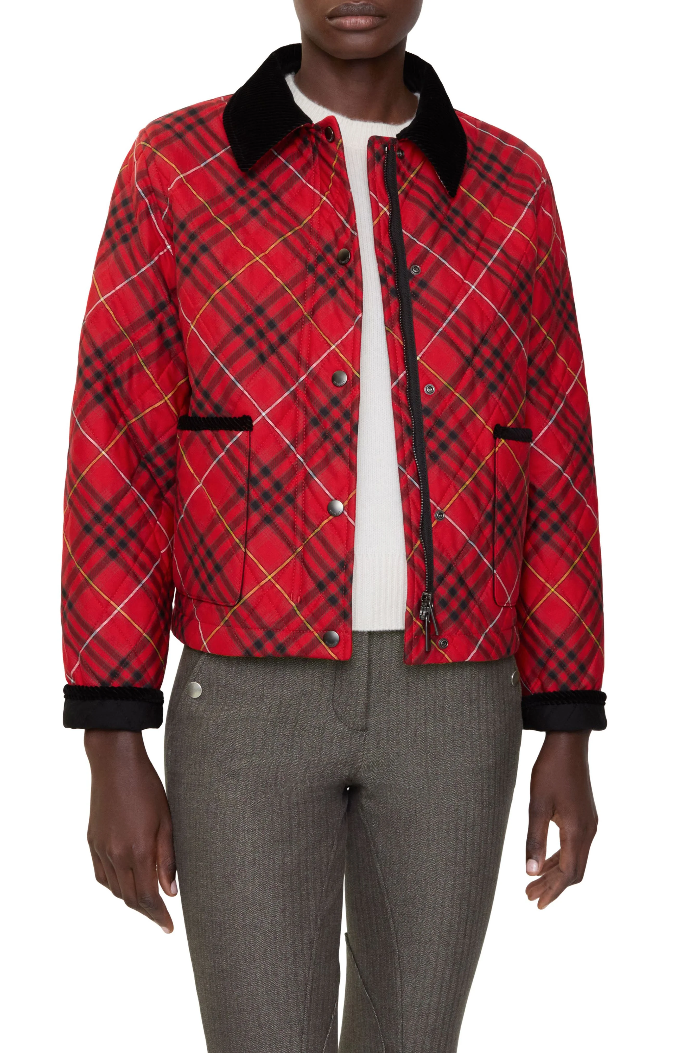 burberry Oldham Check Quilted Barn Jacket in Poppy Ip Check at Nordstrom - 1