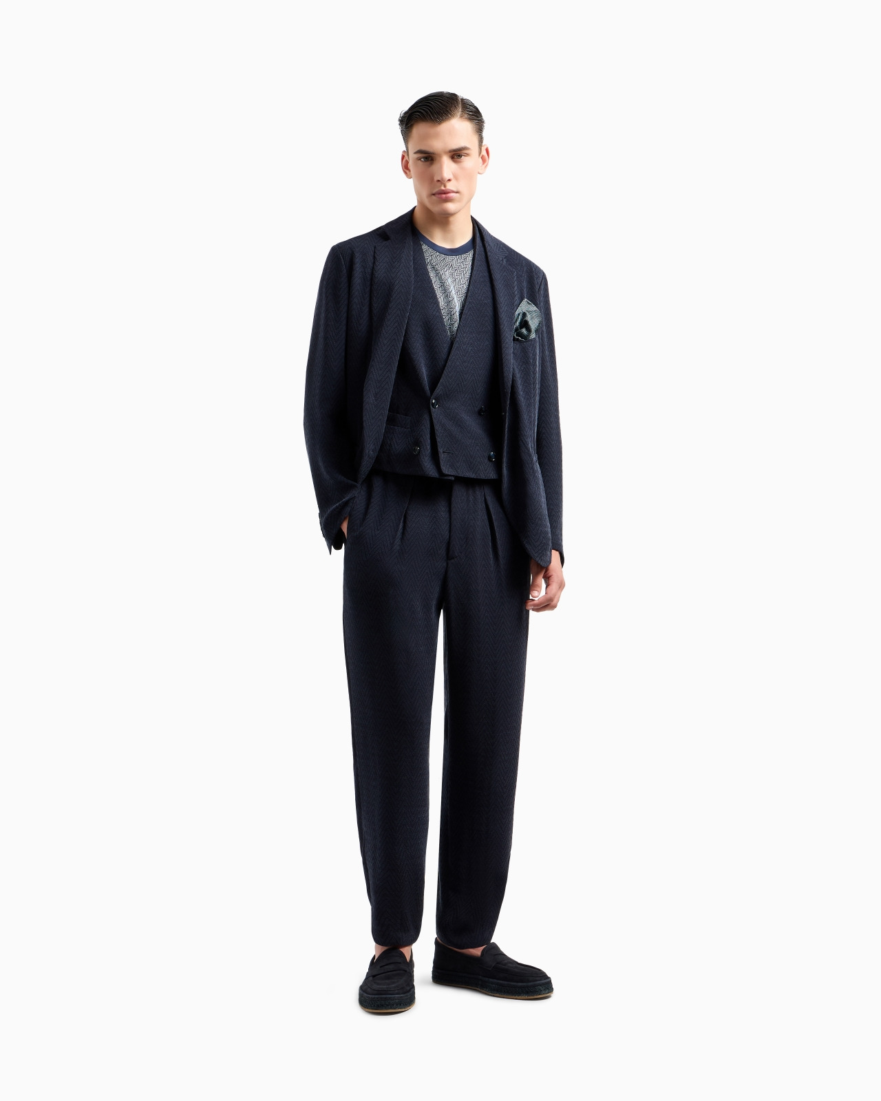 SINGLE-BREASTED JACKET IN CHEVRON CUPRO AND VISCOSE - 2