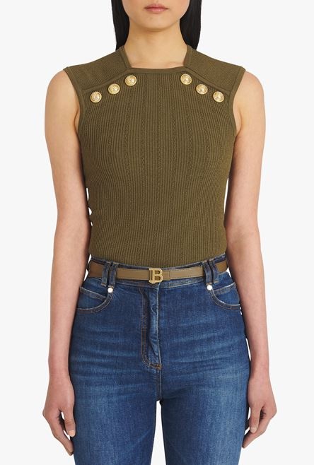 Khaki smooth leather B-Belt belt - 2