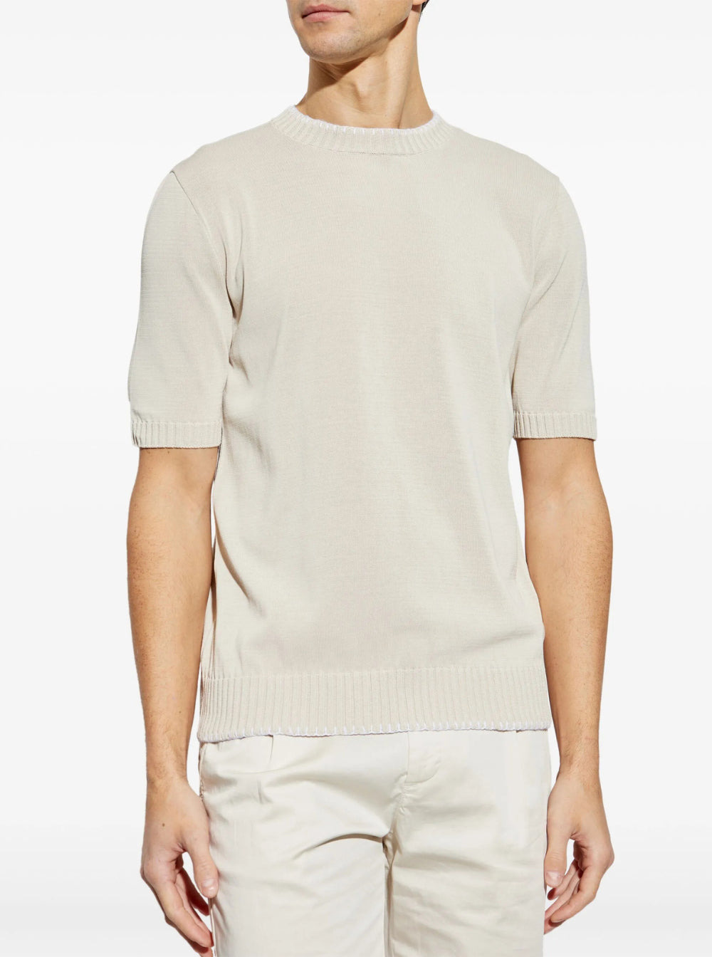 ELEVENTY - Eleventy Men Grey Crewneck T-Shirt With Ribbed Trims In Cotton Woman - 4