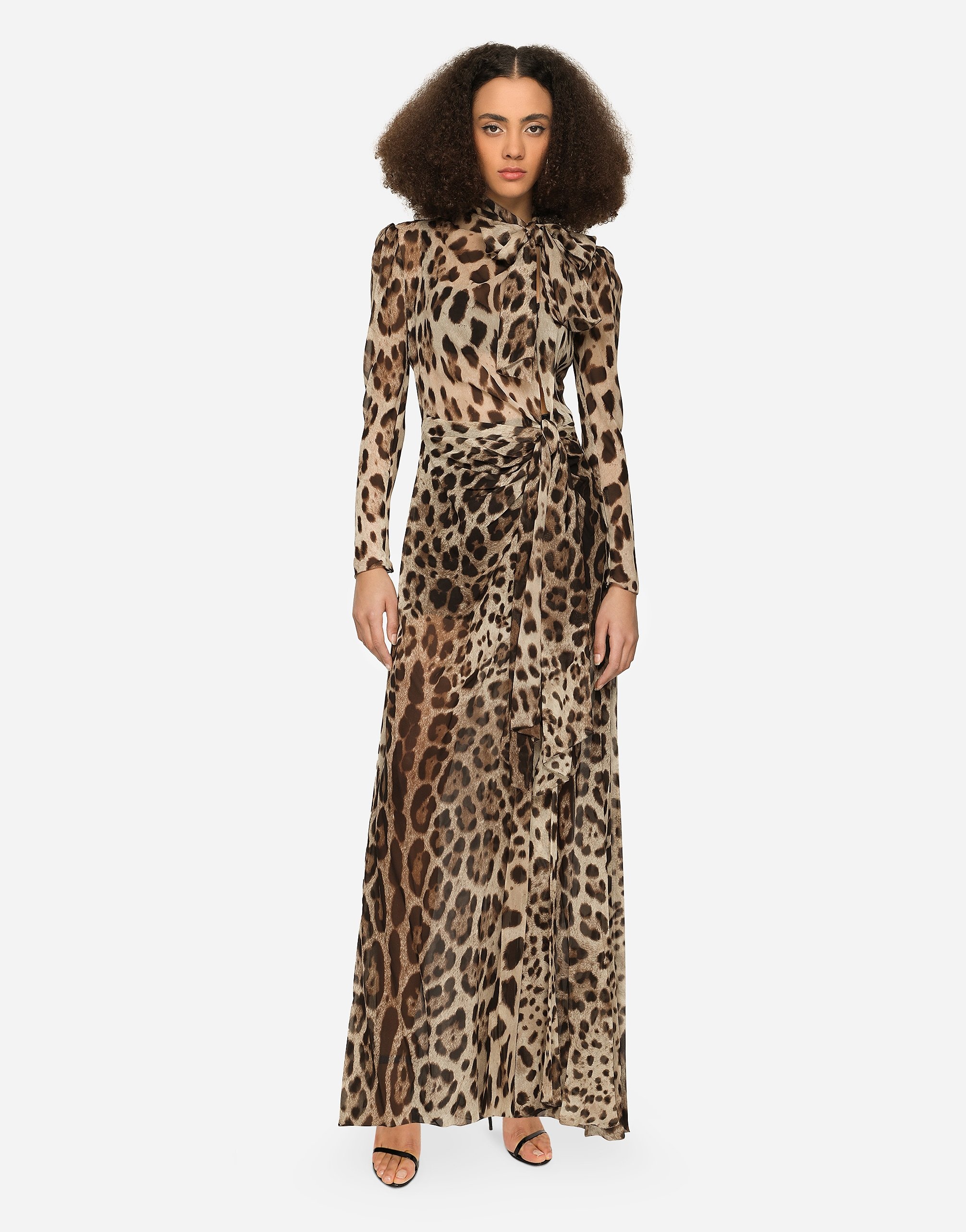 Georgette dress with leopard print and tie details - 2
