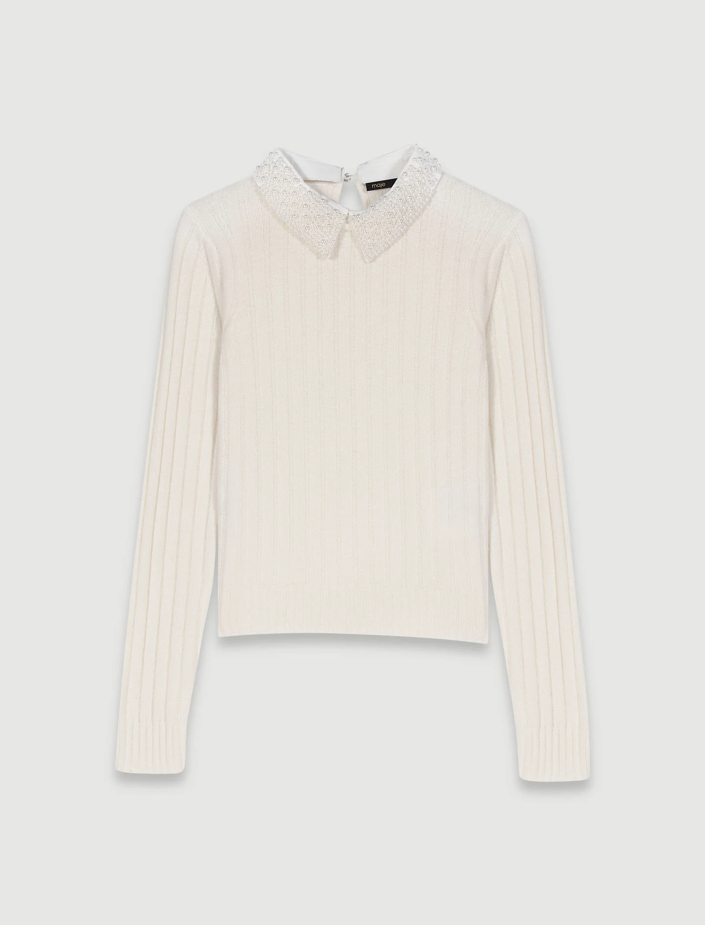 Pearl-collar ribbed jumper - 1
