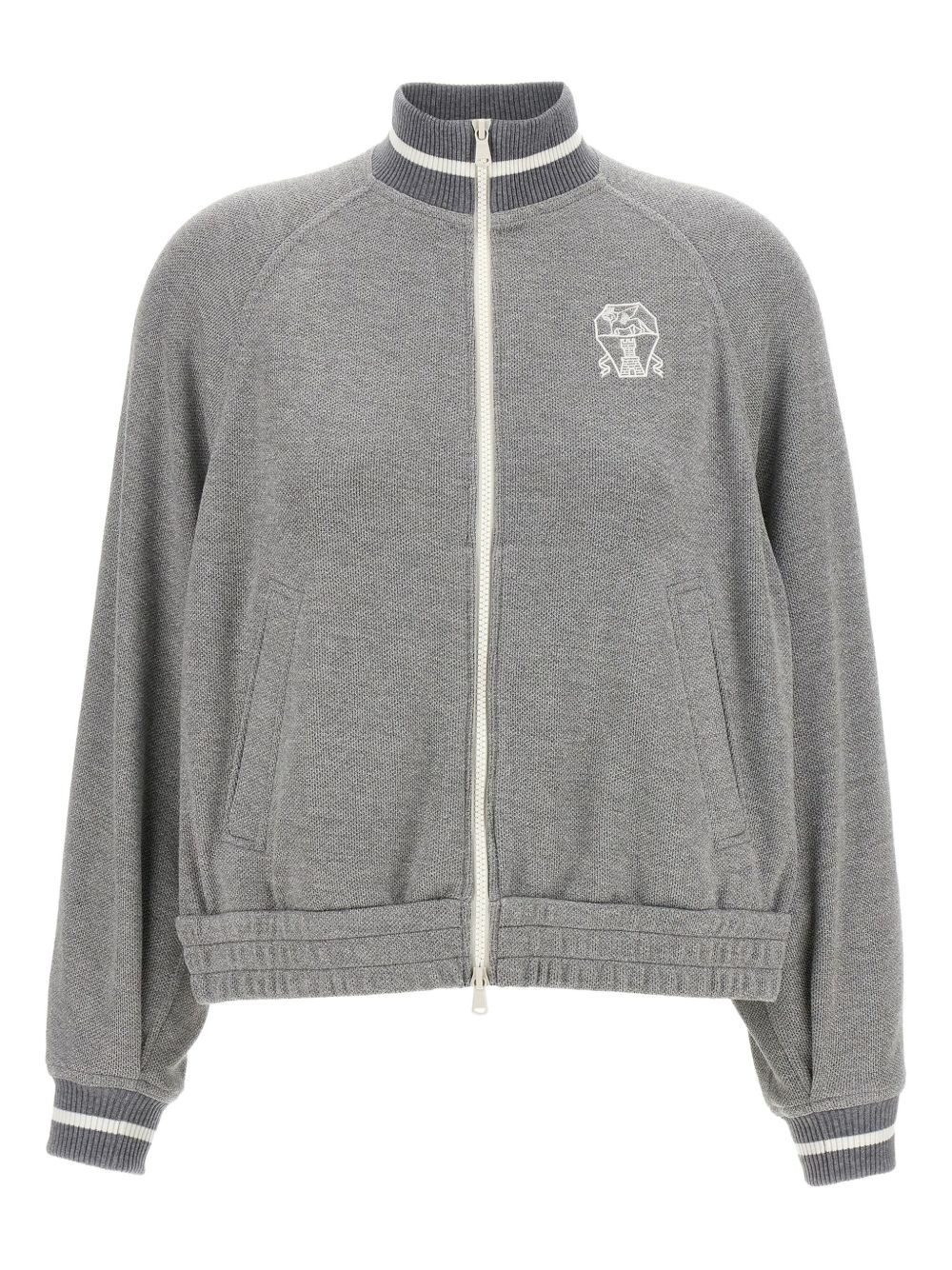ribbed-collar zip-up cardigan - 1