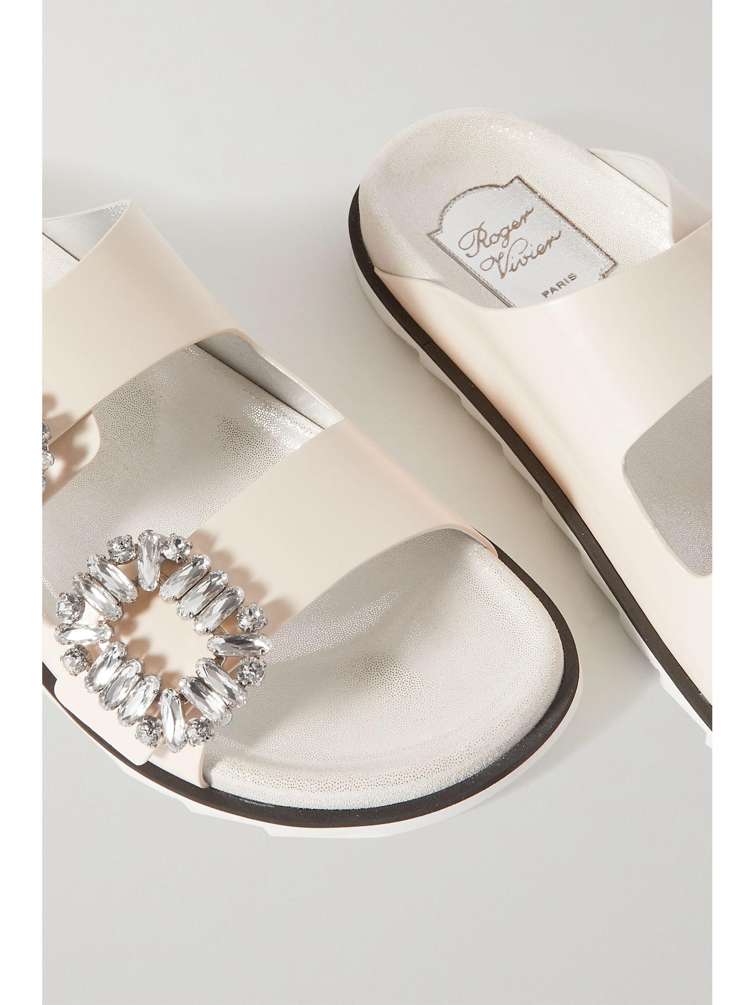 Slidy Viv Swarovski crystal-embellished leather slides Cream - 4