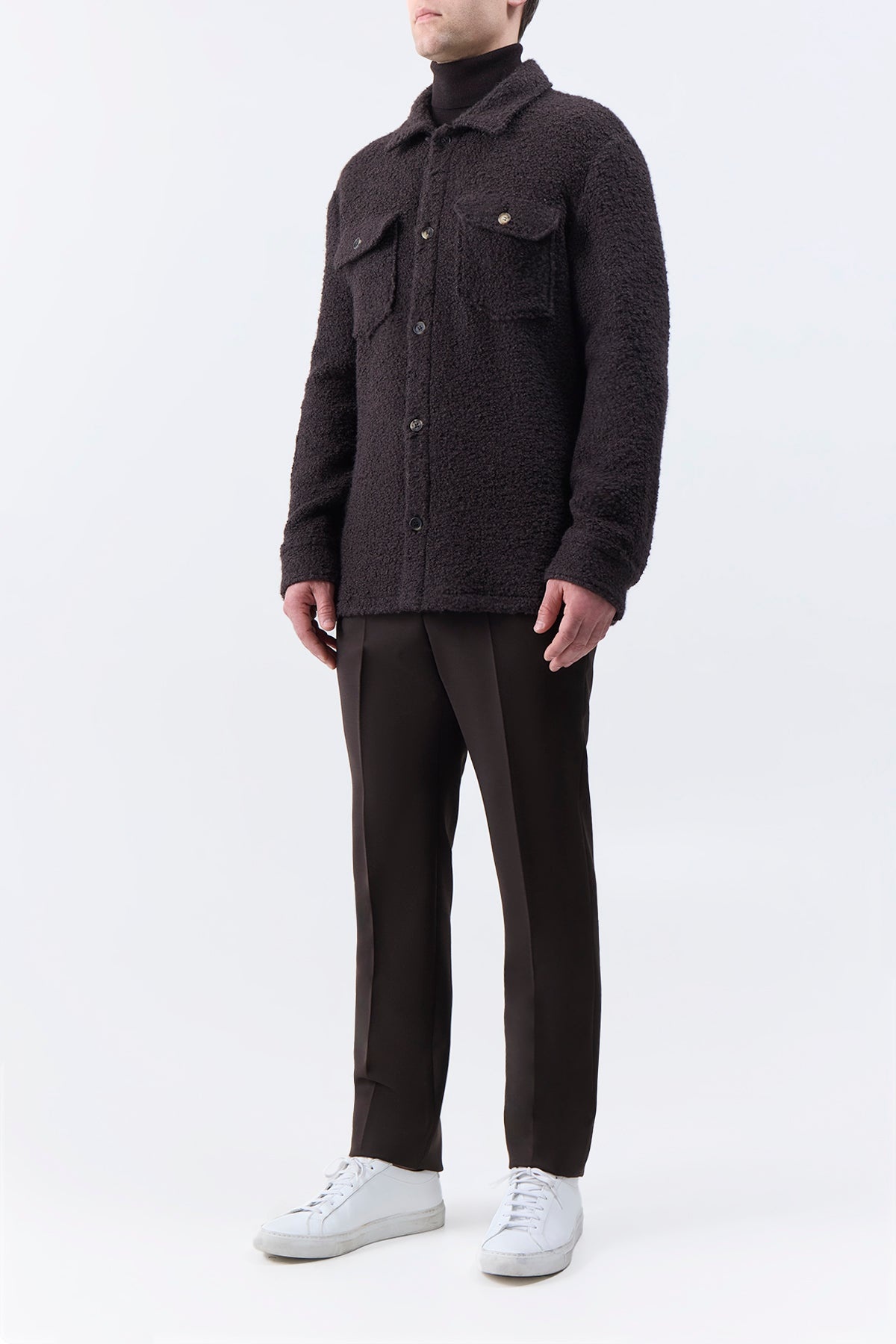 Fargo Overshirt in Chocolate Recycled Cashmere Boucle - 3