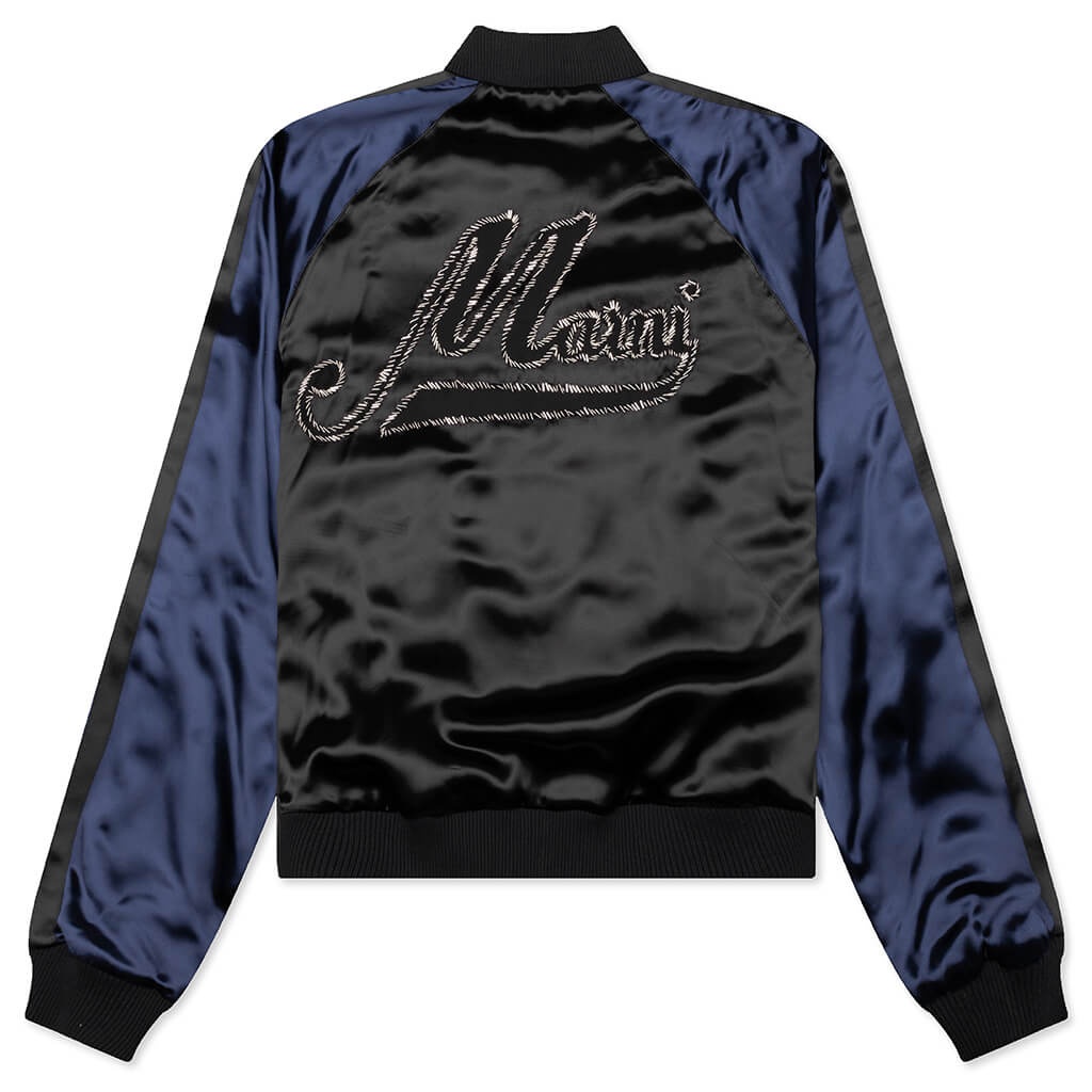 BLACK SATIN BOMBER WITH BEADED LOGO - BLACK - 2