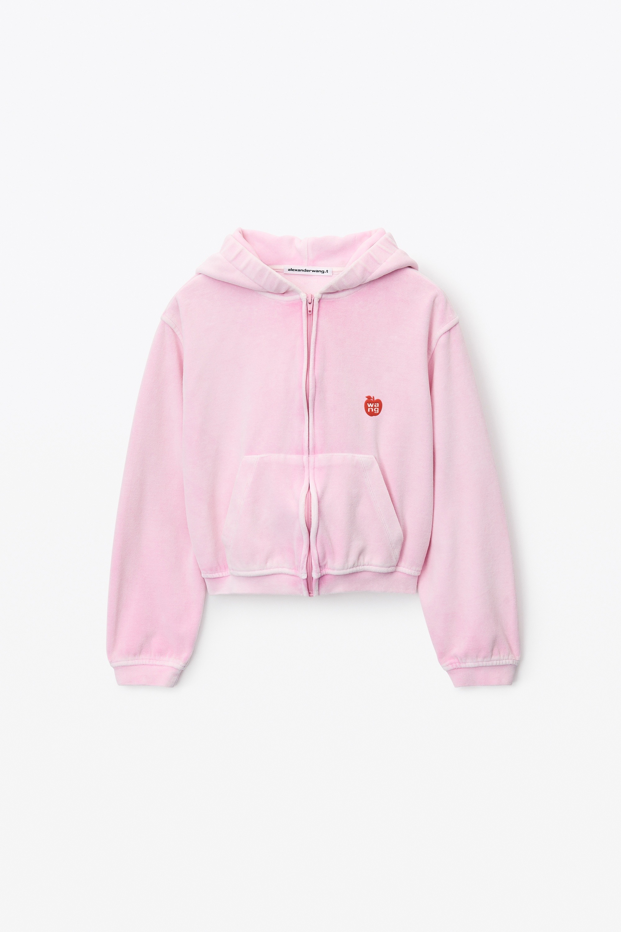 apple logo shrunken zip up hoodie in velour - 1