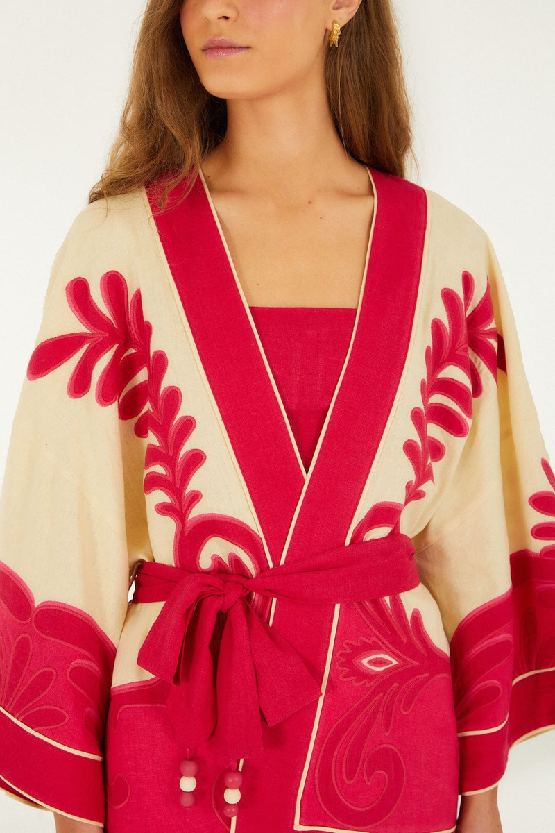 FARM RIO Pink Spring Arabesc Cutwork Lenzing Ecovero Euroflax Kimono outlook