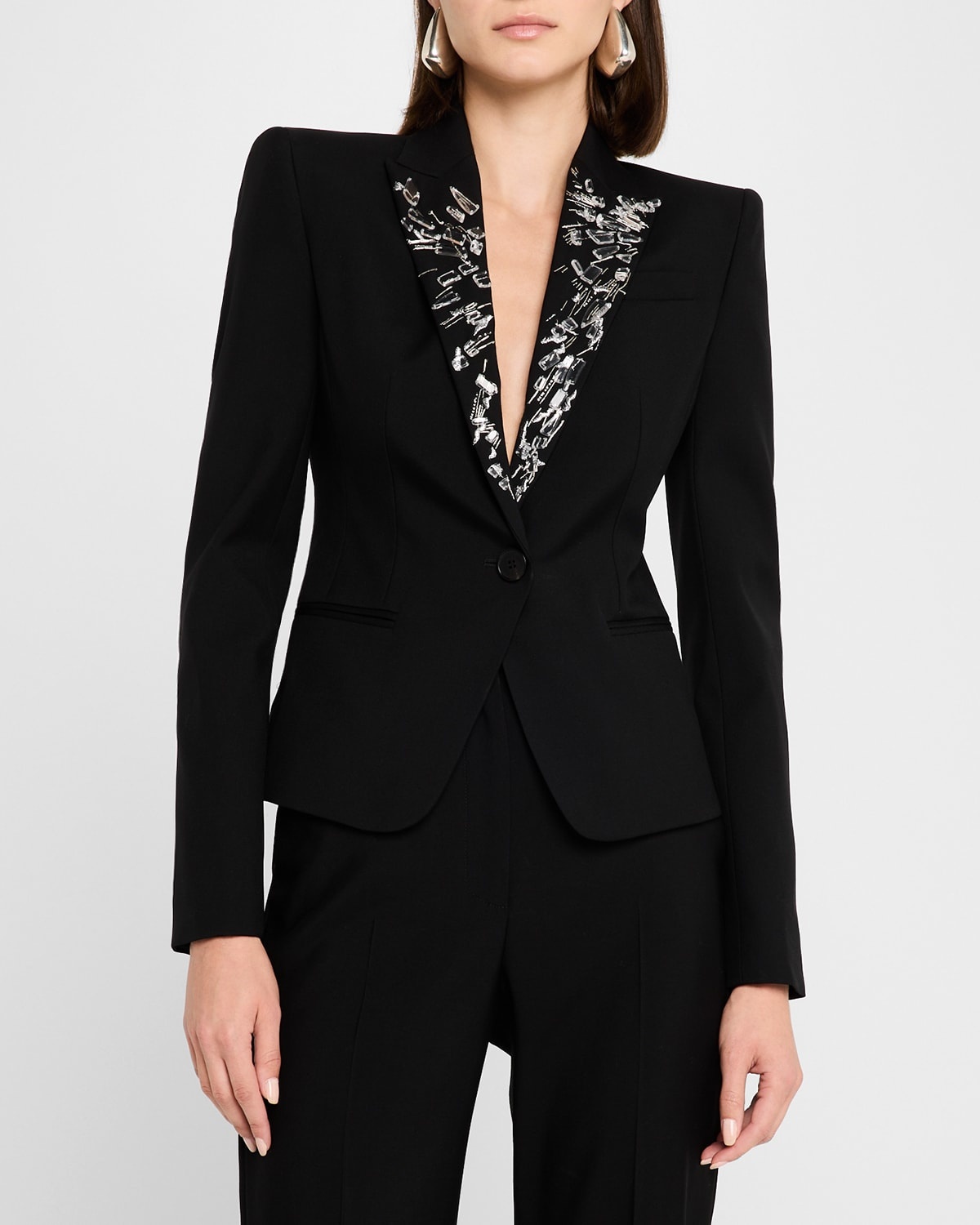 Smashed Screen Crystal-Lapel Single-Breasted Jacket - 4