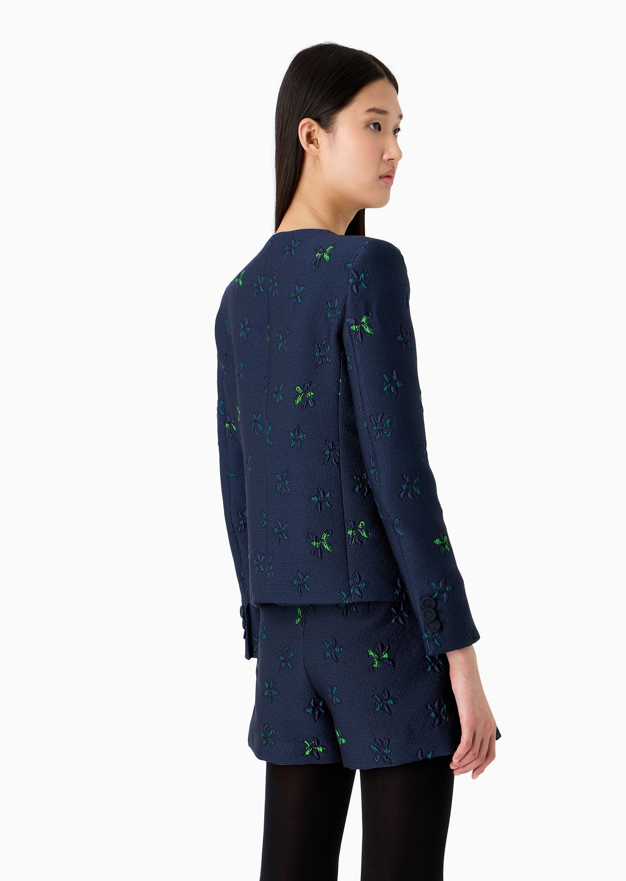 Double-breasted jacket in jacquard fabric with a floral pattern - 3