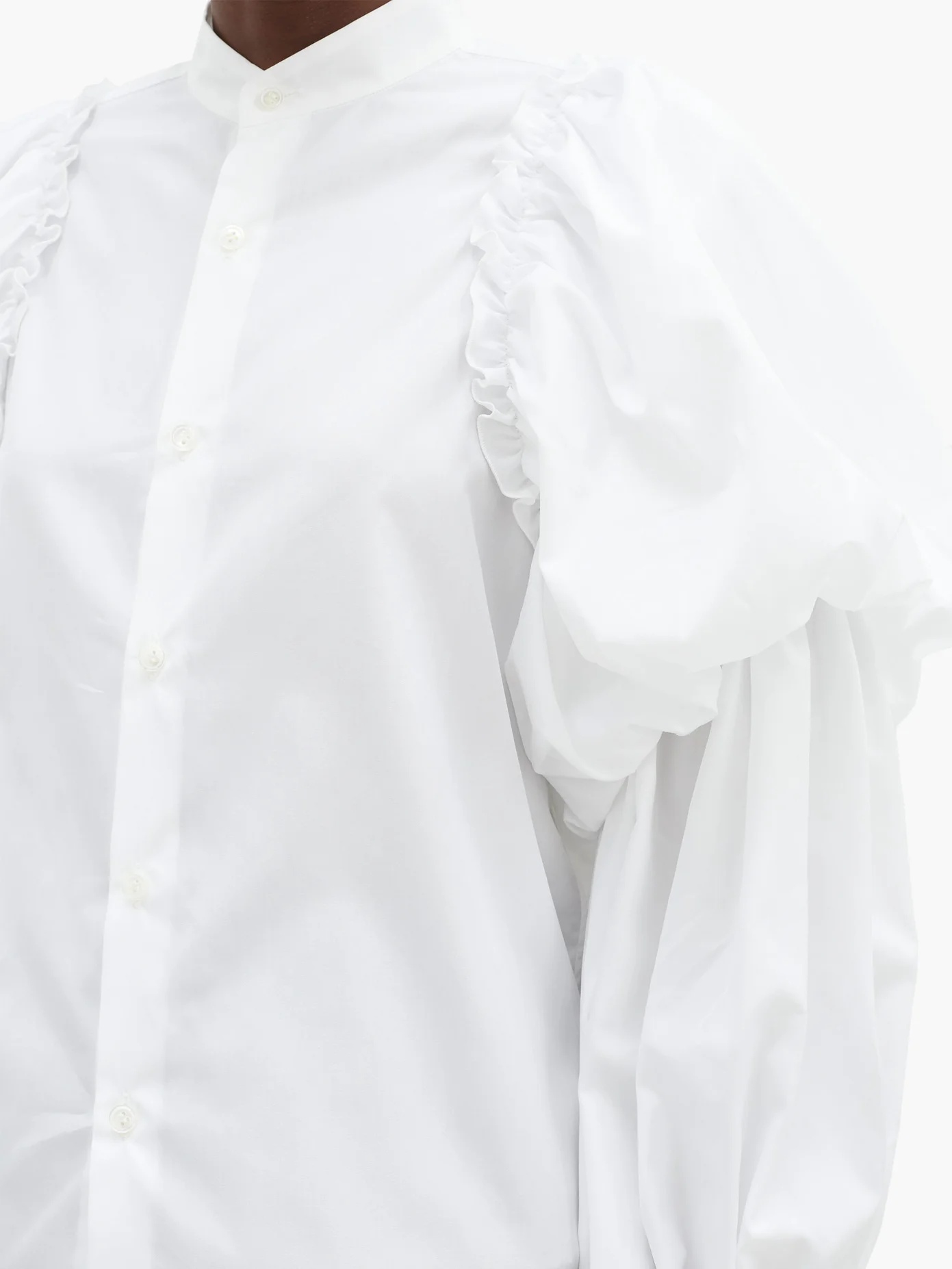 Gathered balloon-sleeve cotton-poplin shirt - 3