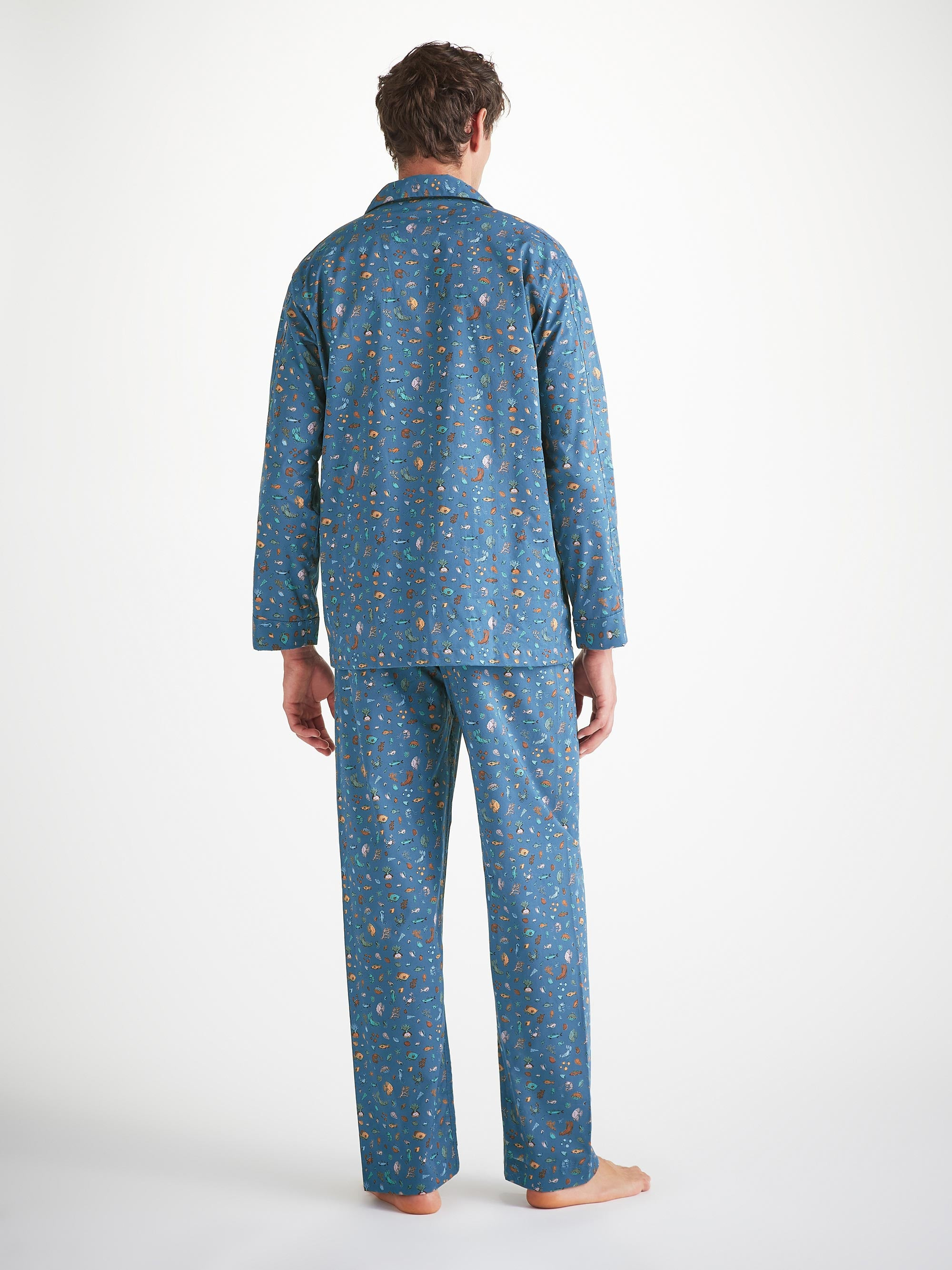 Men's Classic Fit Pajamas Cotton Batiste Blue Sea Friends Print - 4