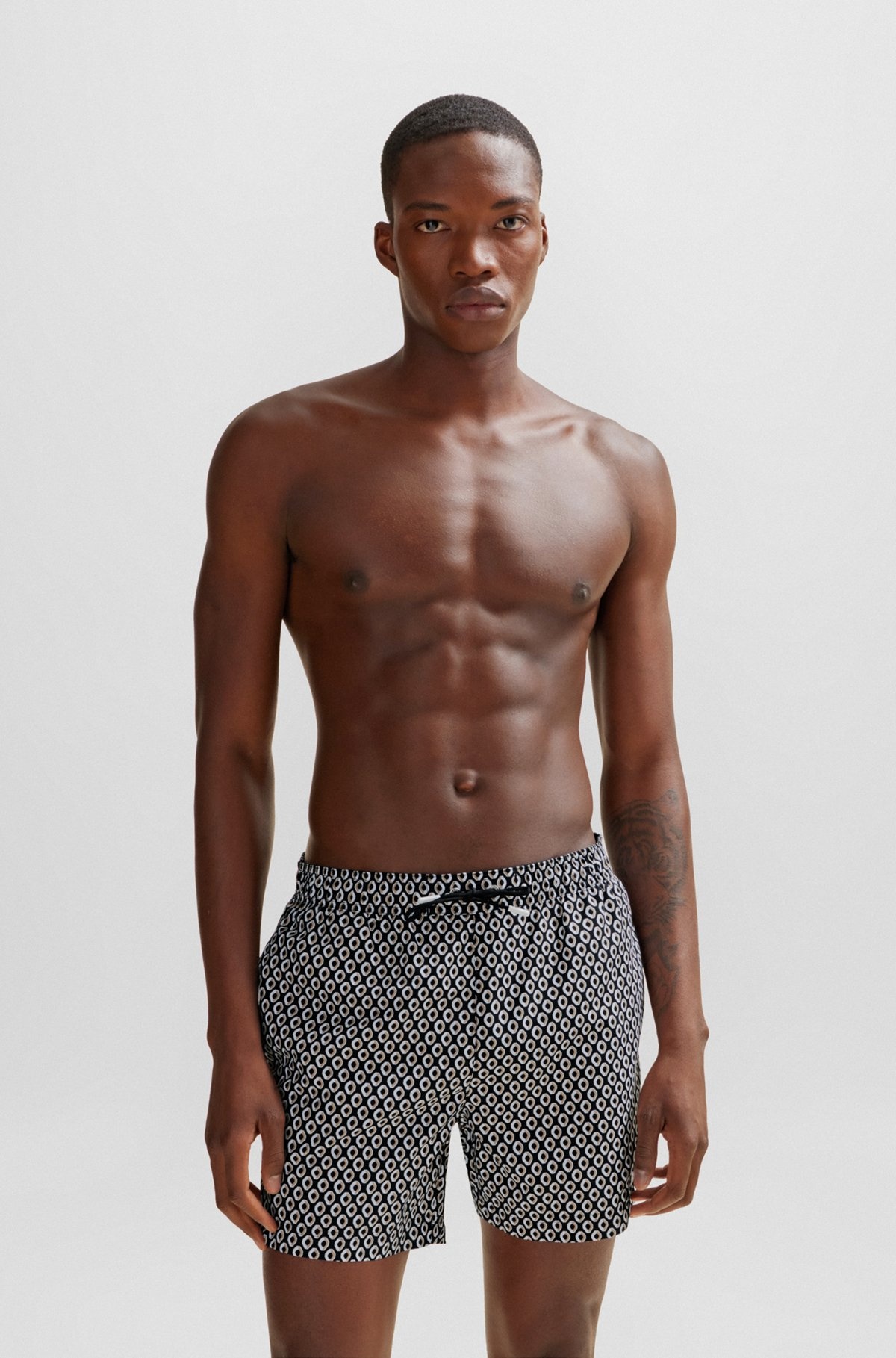 MICRO-PRINT QUICK-DRYING SWIM SHORTS WITH LOGO DETAIL - 2