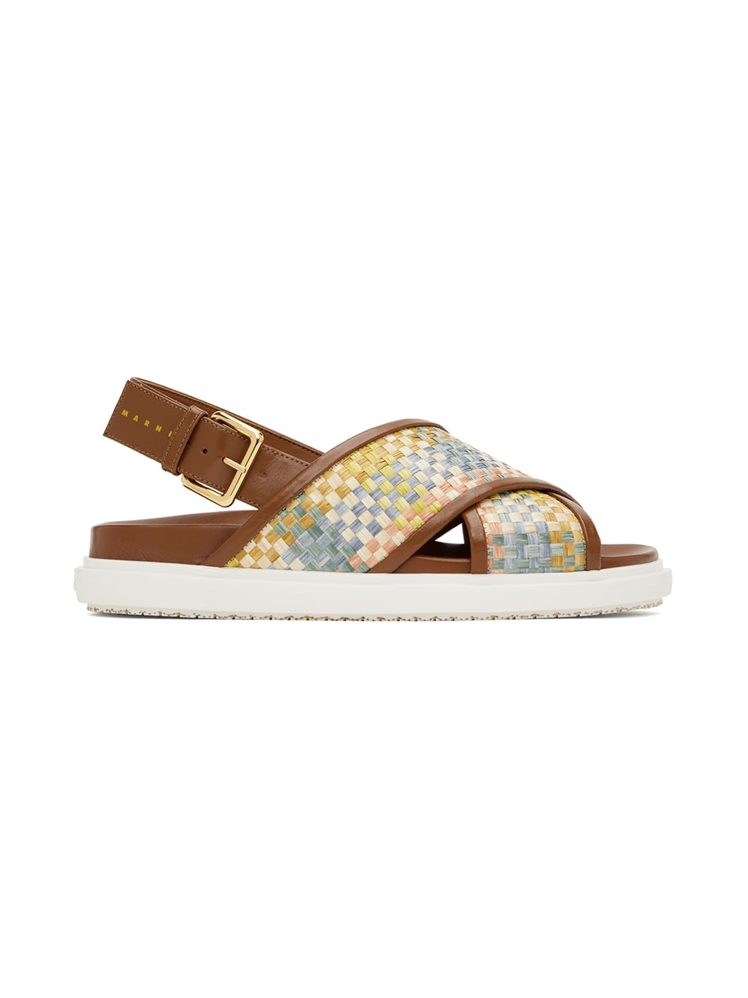 Brown Leather Fussbett Raffia-Effect Sandals - 1