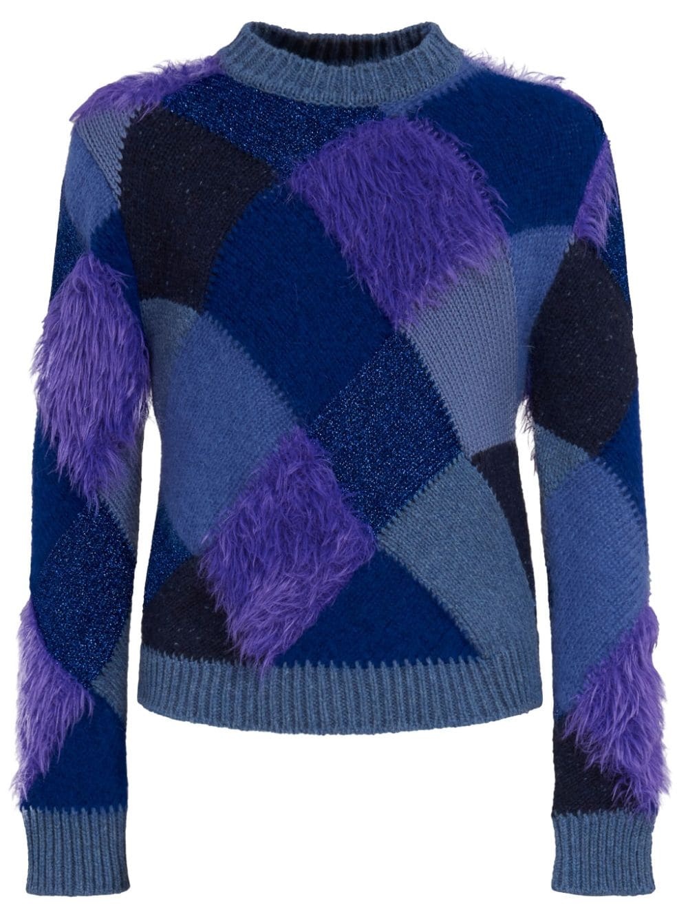 faux-fur argyle-knit jumper - 1