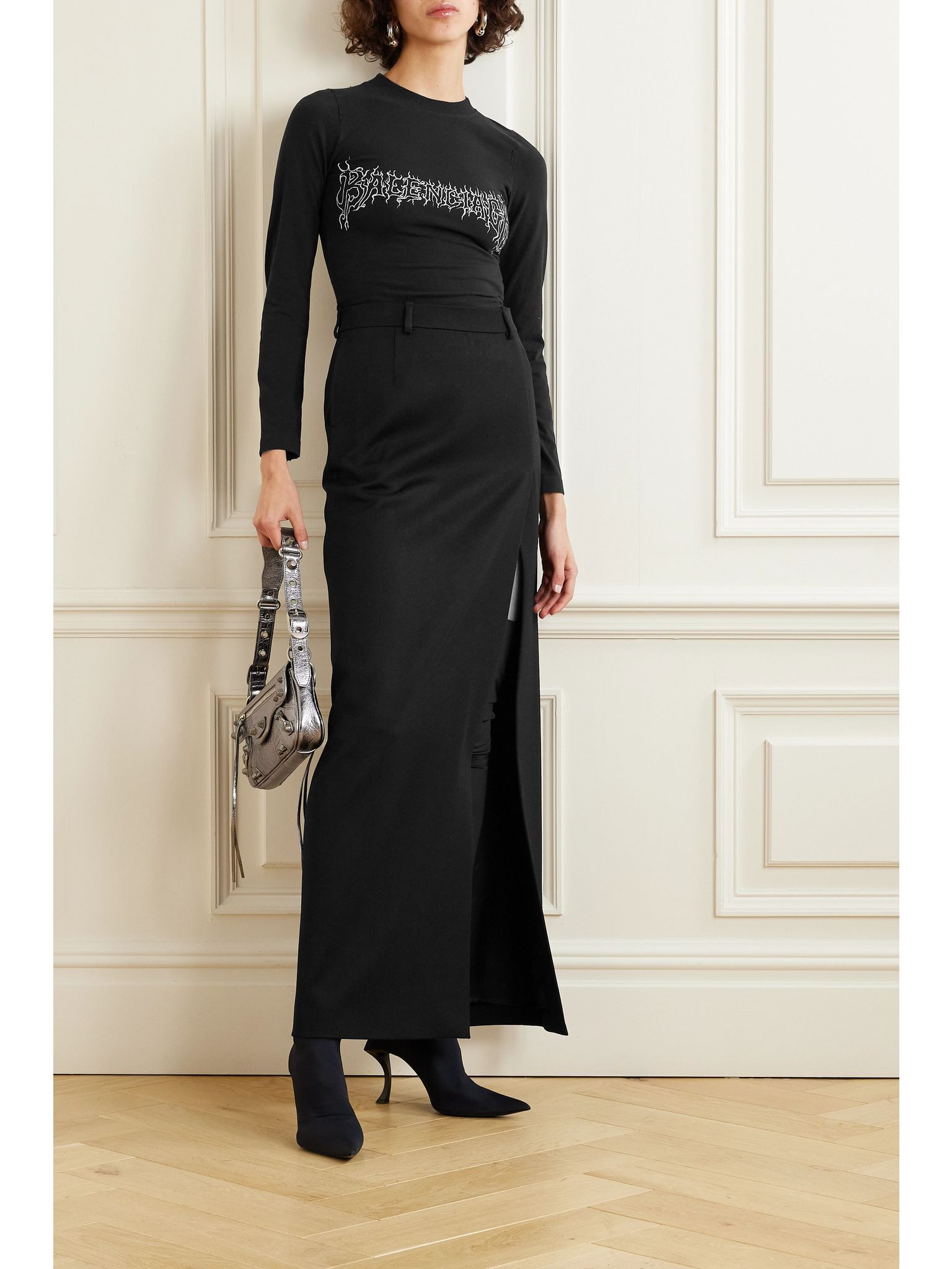 Wrap-effect wool-gabardine maxi skirt Black - 2