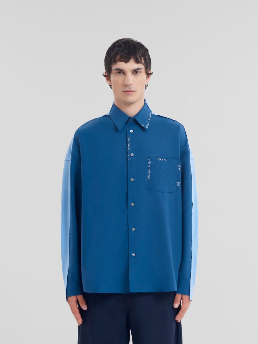 BLUE WOOL SHIRT WITH CONTRAST BACK - 2
