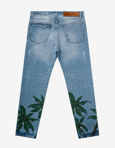 Palm Angels Light Blue Palms Print Jeans outlook