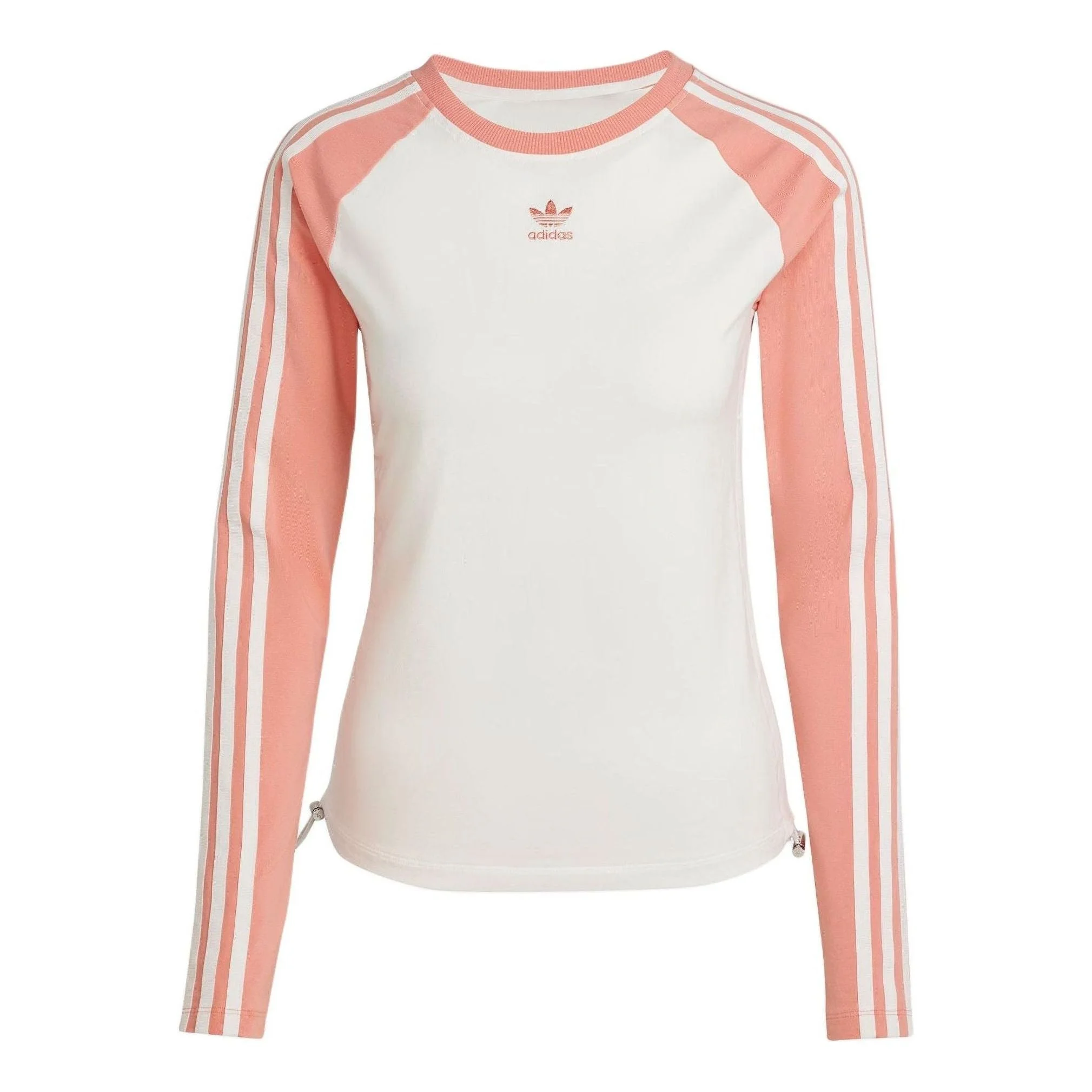 (WMNS) adidas originals Slim Fit Long Sleeve Tee 'White Pink' IY0781 - 1