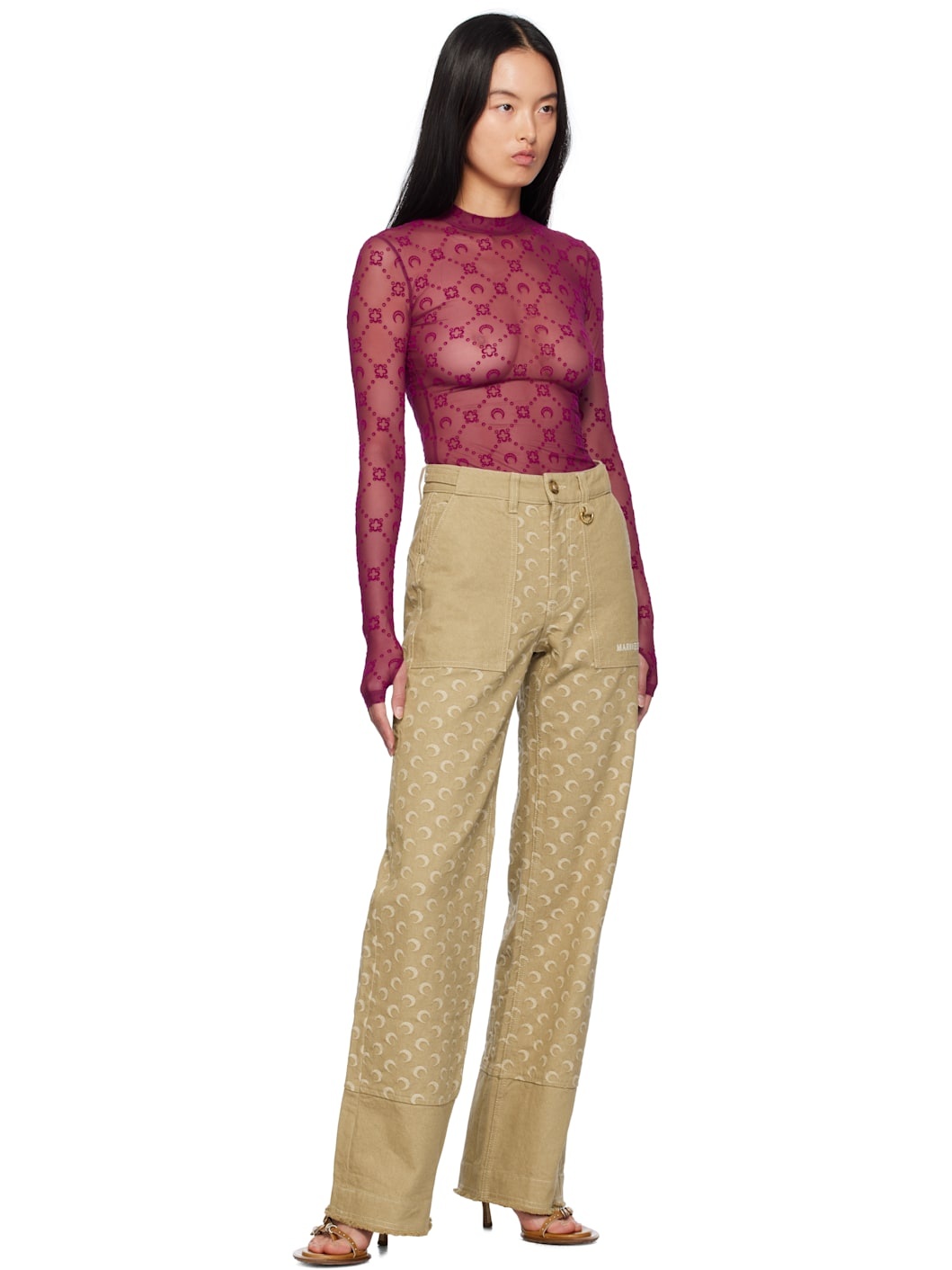 Purple Moonogram Mesh Flock Second Skin Top - 5