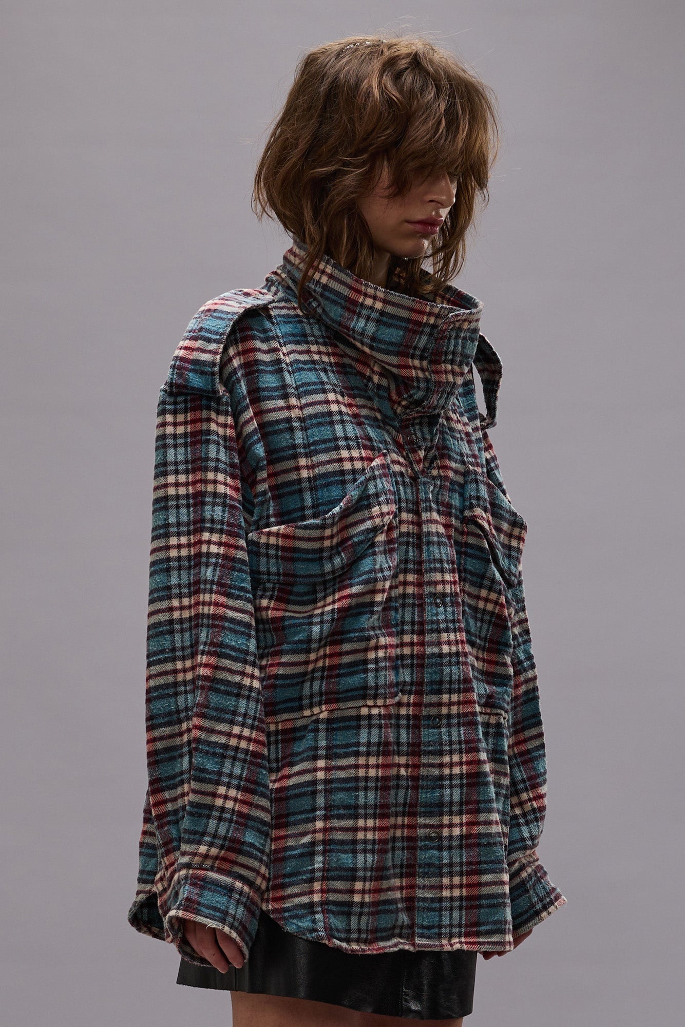 HIGH NECK SHIRT - BLUE PLAID - R13 - 6