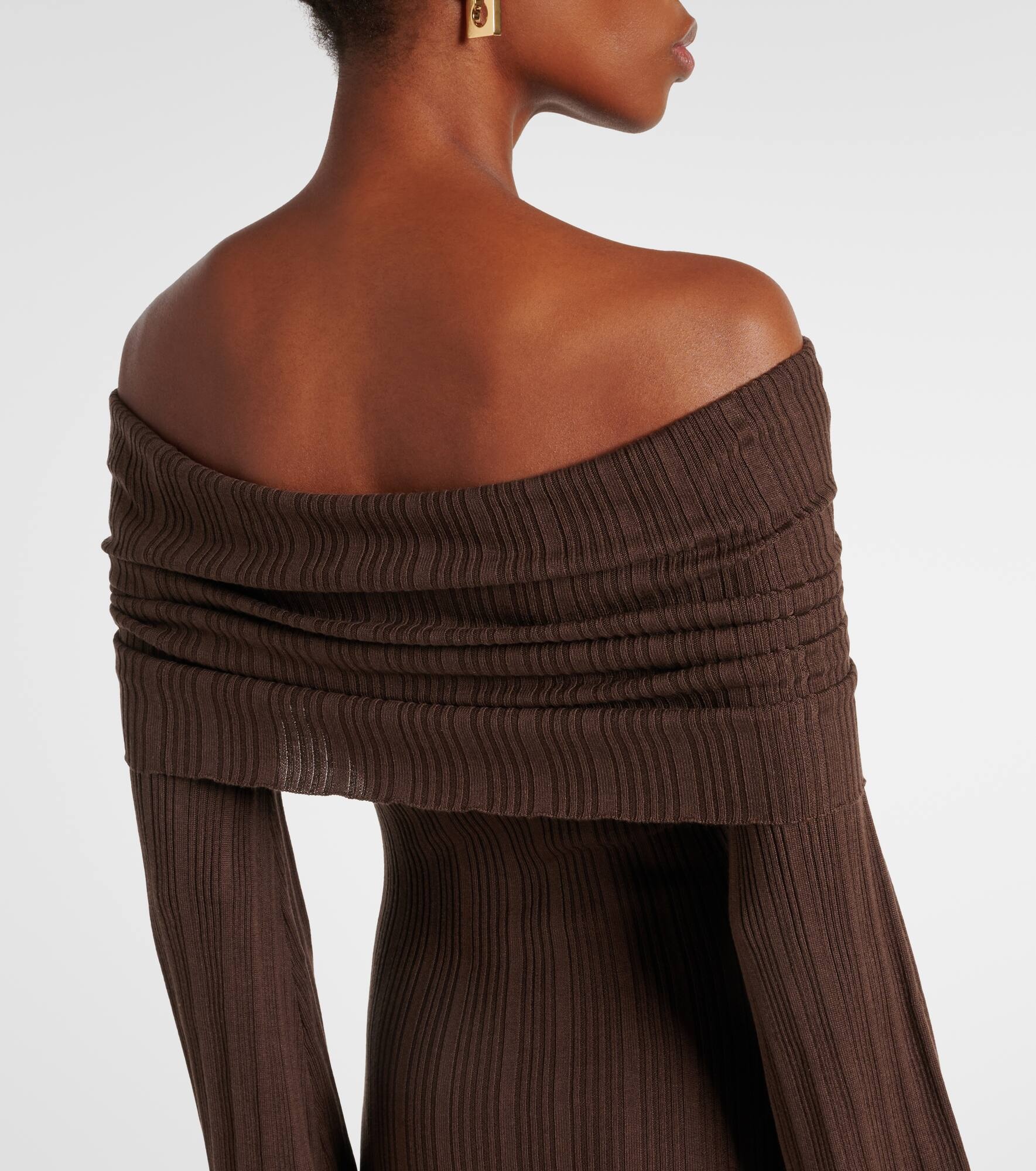 Off-shoulder silk-blend jersey maxi dress - 6